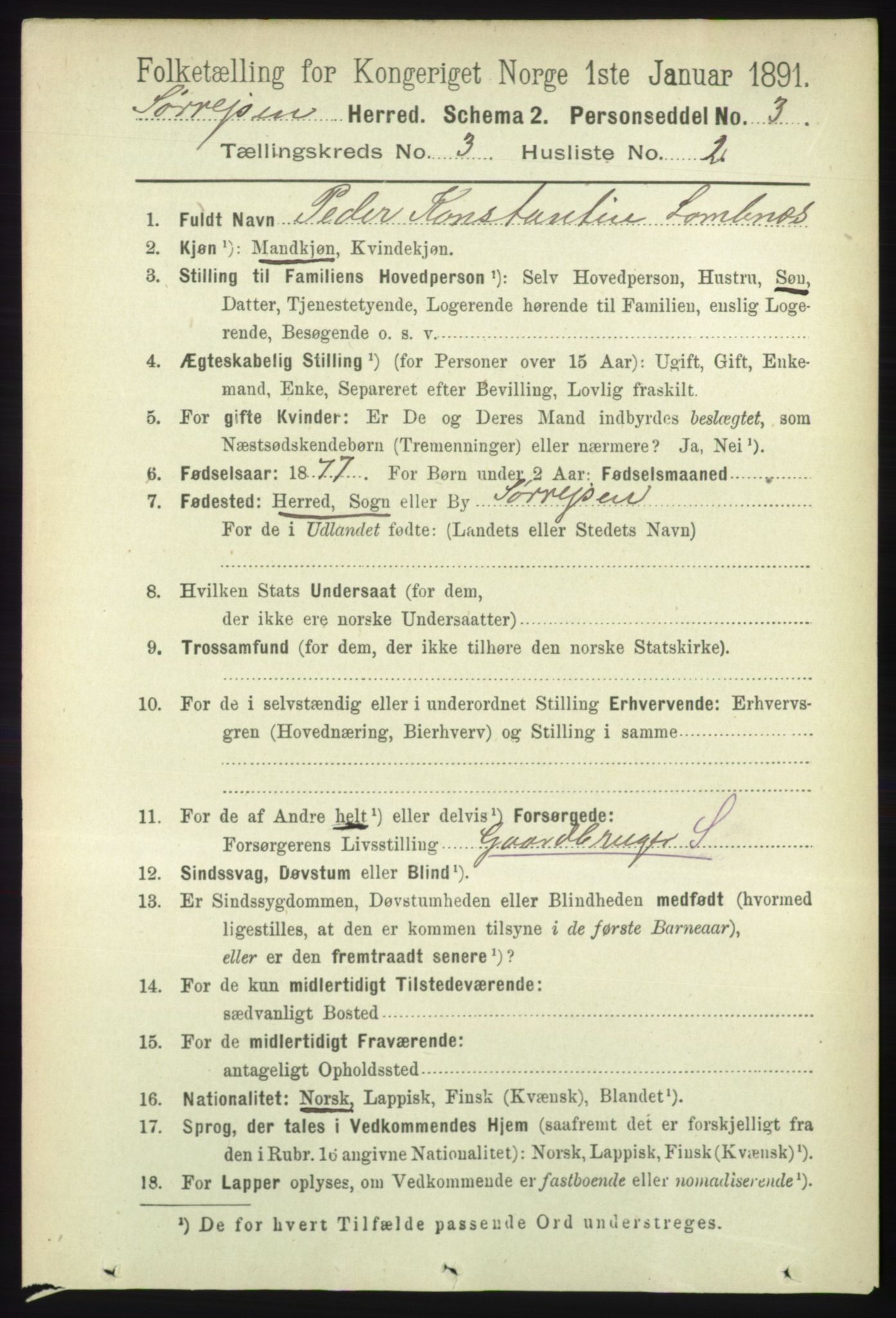 RA, 1891 census for 1925 Sørreisa, 1891, p. 692