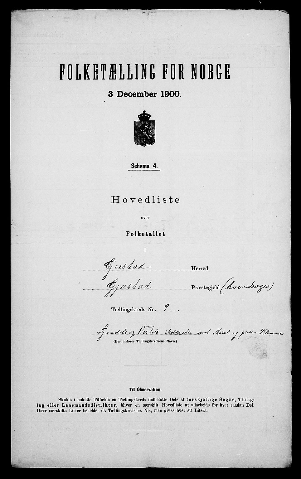 SAK, 1900 census for Gjerstad, 1900, p. 38