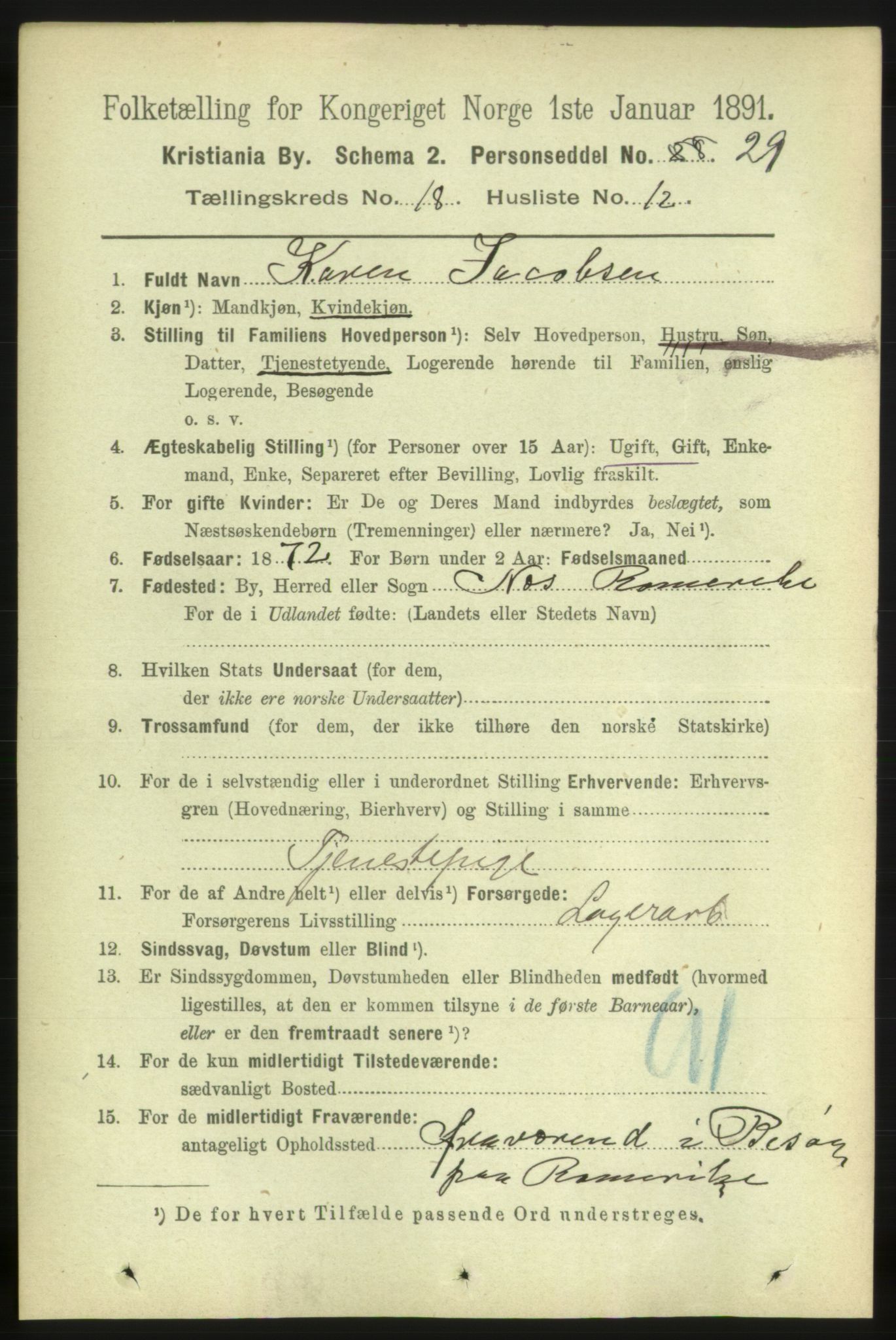 RA, 1891 census for 0301 Kristiania, 1891, p. 9206