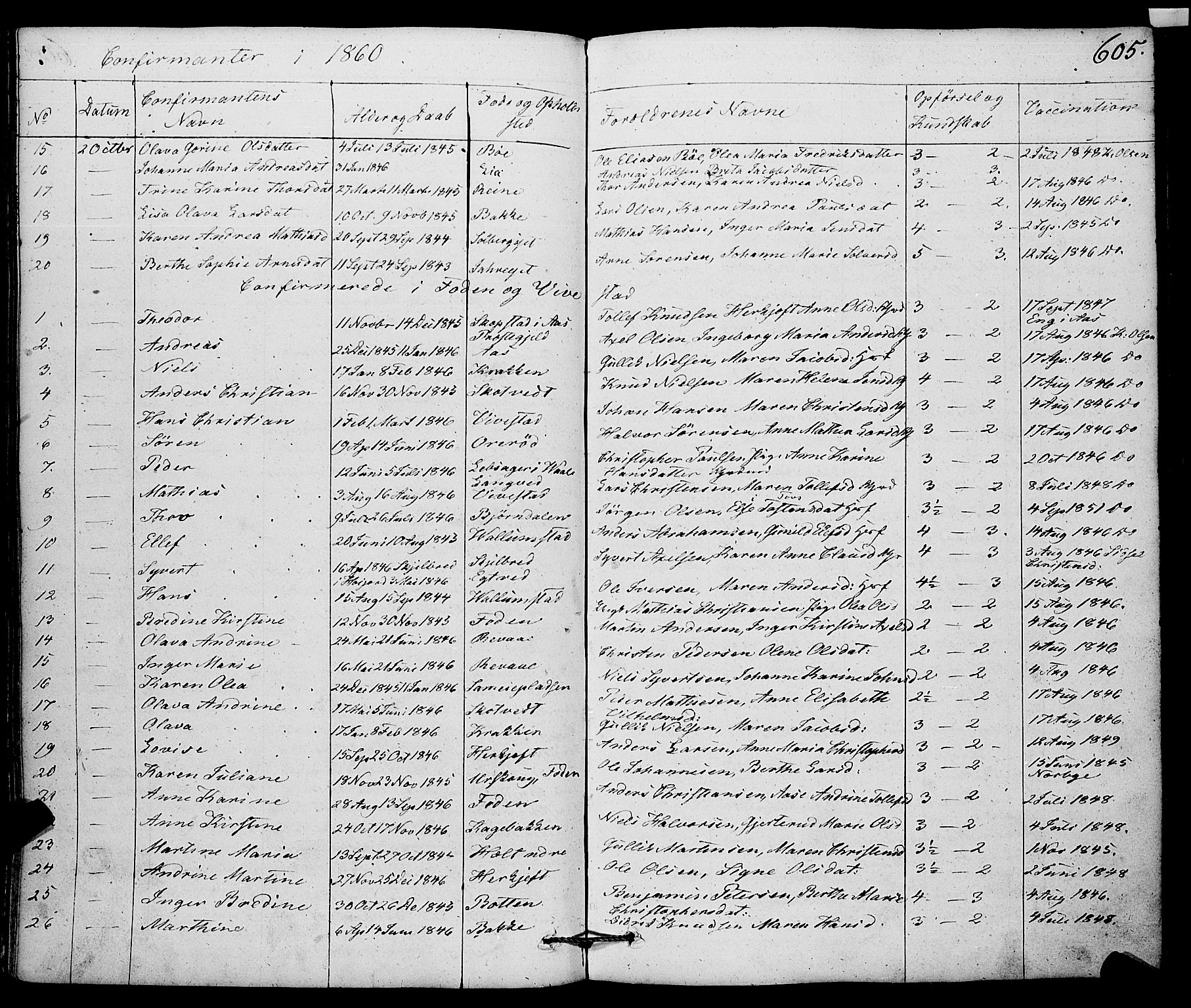 Ramnes kirkebøker, AV/SAKO-A-314/F/Fa/L0005: Parish register (official) no. I 5, 1841-1861, p. 604-605