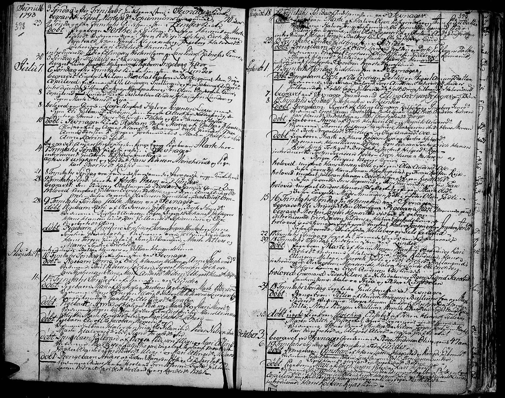 Jevnaker prestekontor, SAH/PREST-116/H/Ha/Haa/L0003: Parish register (official) no. 3, 1752-1799, p. 398-399