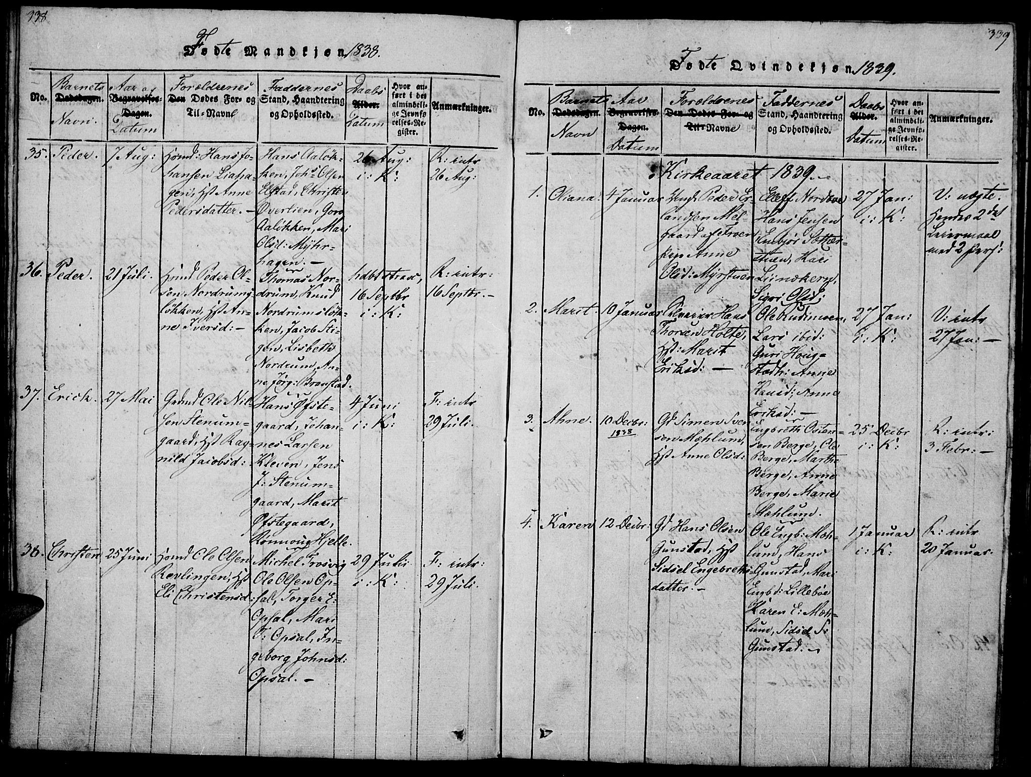 Ringebu prestekontor, SAH/PREST-082/H/Ha/Haa/L0004: Parish register (official) no. 4, 1821-1839, p. 338-339
