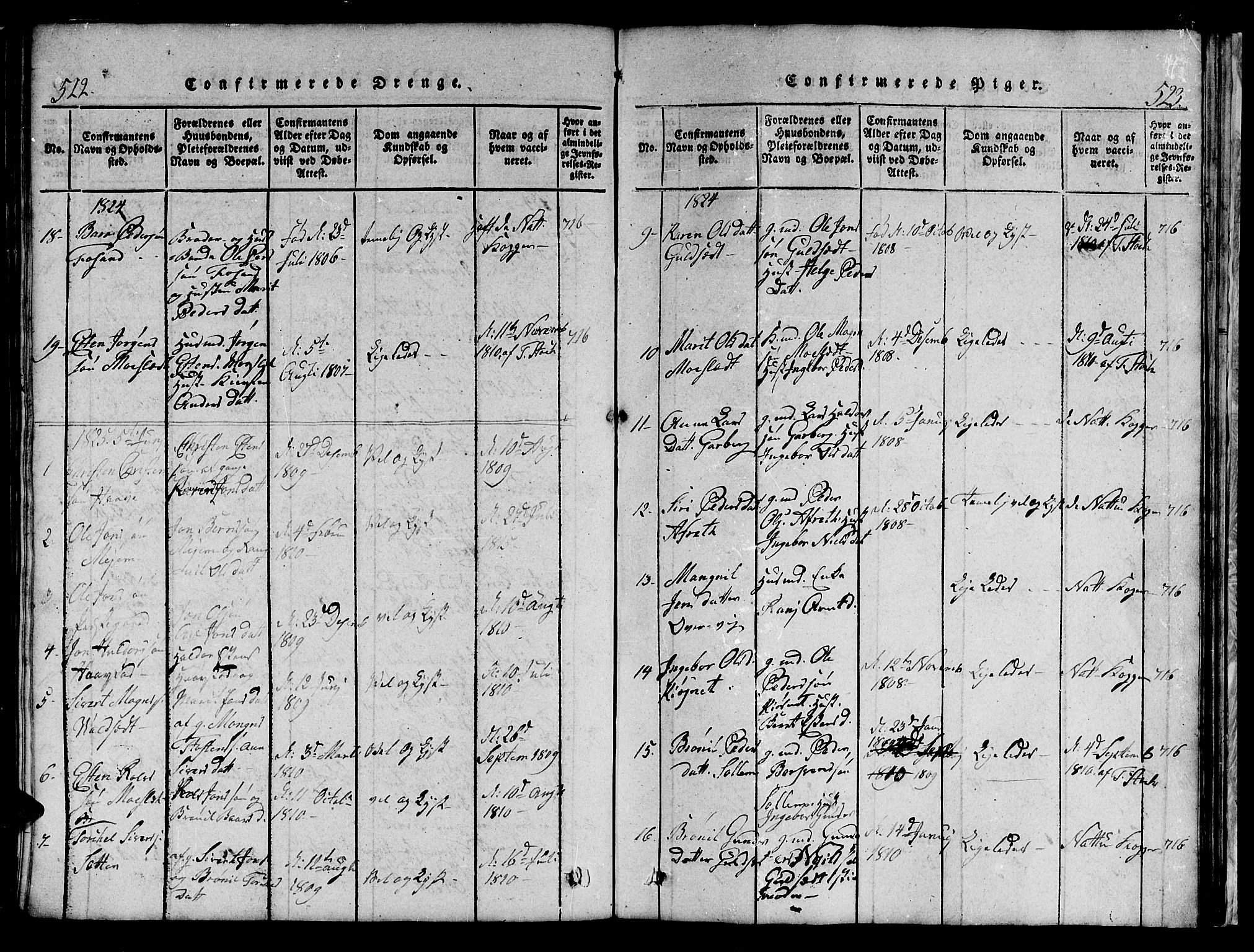 Ministerialprotokoller, klokkerbøker og fødselsregistre - Sør-Trøndelag, SAT/A-1456/695/L1152: Parish register (copy) no. 695C03, 1816-1831, p. 522-523