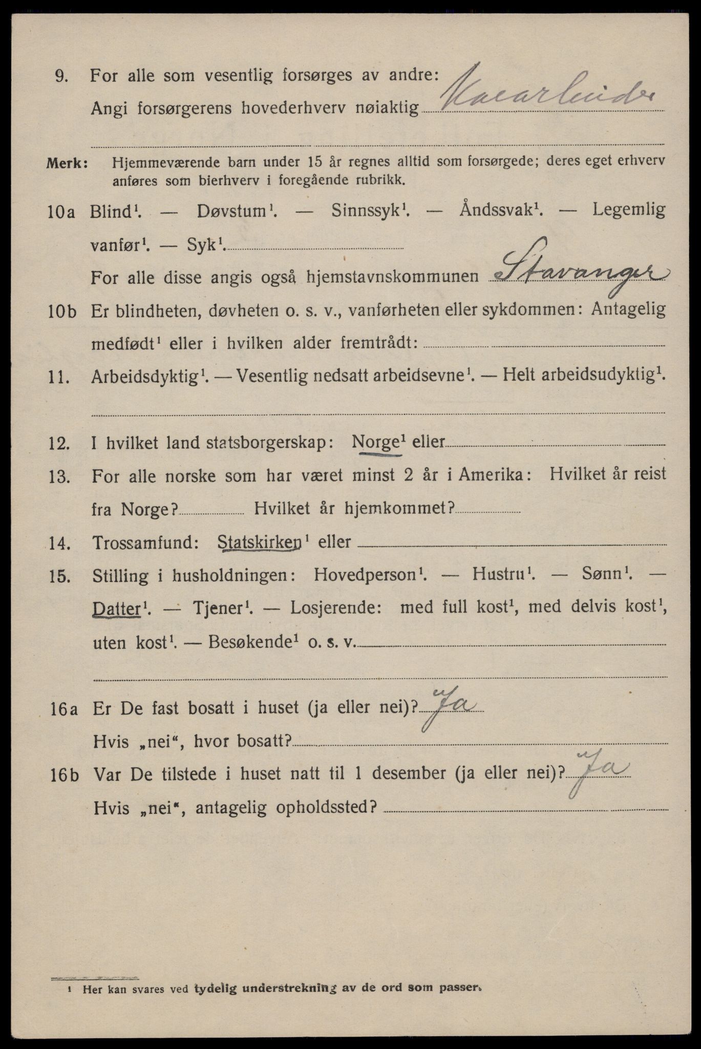 SAST, 1920 census for Stavanger, 1920, p. 65227