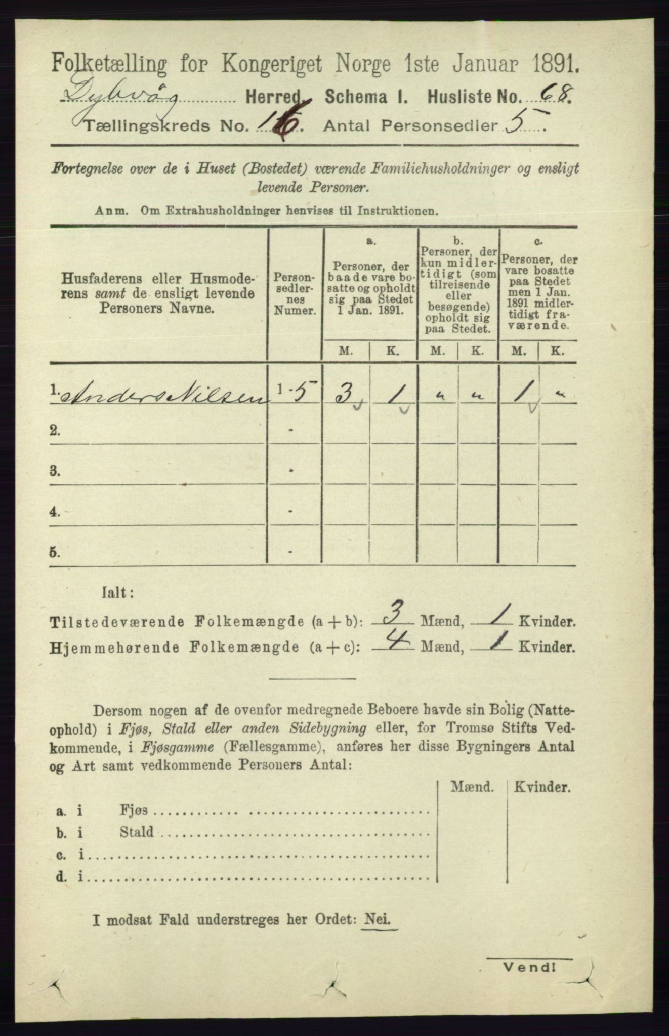 RA, 1891 census for 0915 Dypvåg, 1891, p. 6392