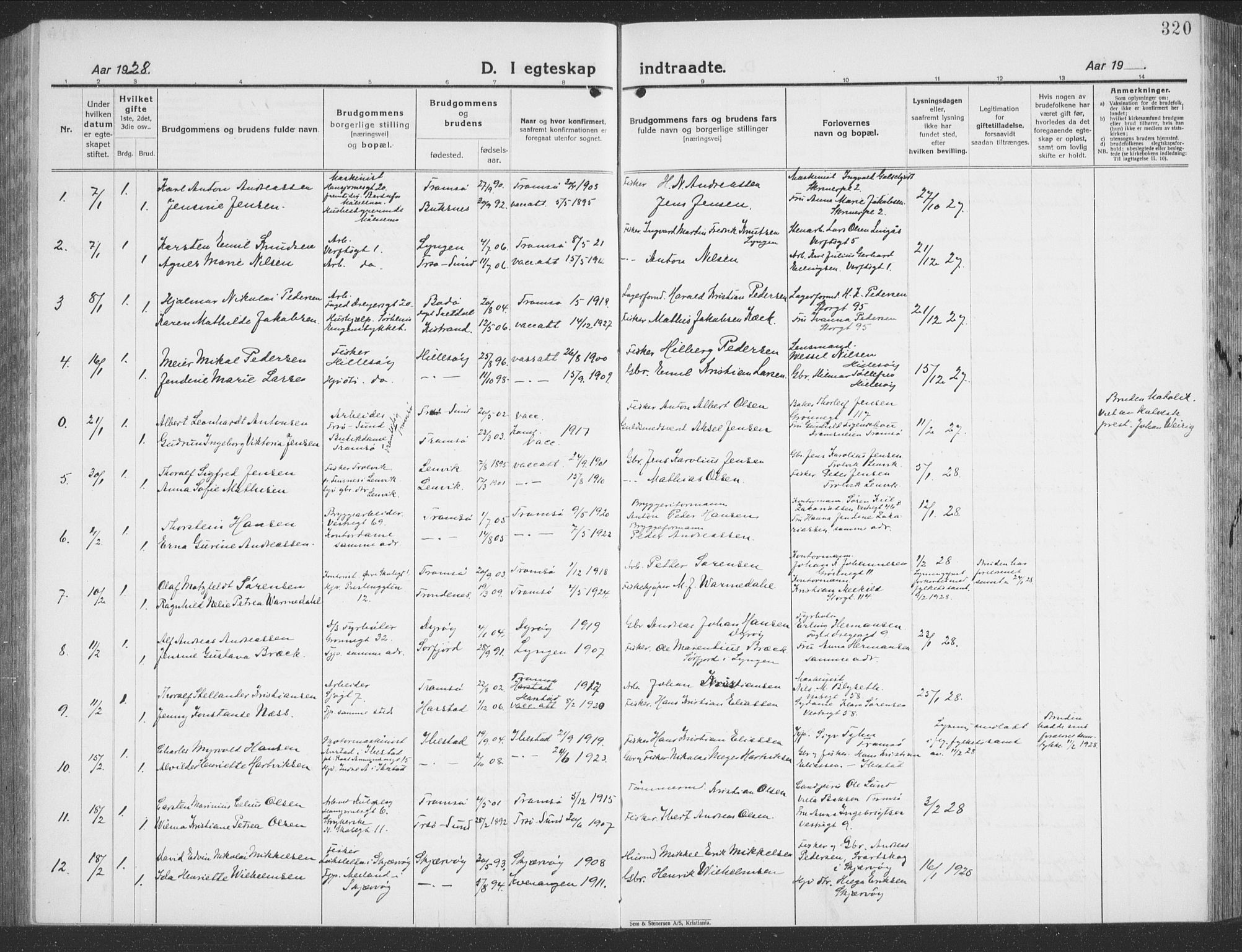 Tromsø sokneprestkontor/stiftsprosti/domprosti, AV/SATØ-S-1343/G/Gb/L0010klokker: Parish register (copy) no. 10, 1925-1937, p. 320