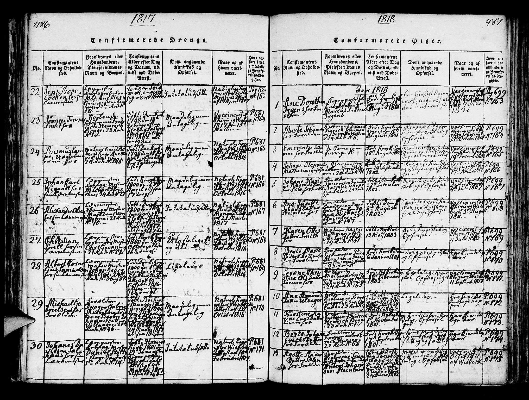 Korskirken sokneprestembete, AV/SAB-A-76101/H/Hab: Parish register (copy) no. A 1b, 1815-1821, p. 486-487