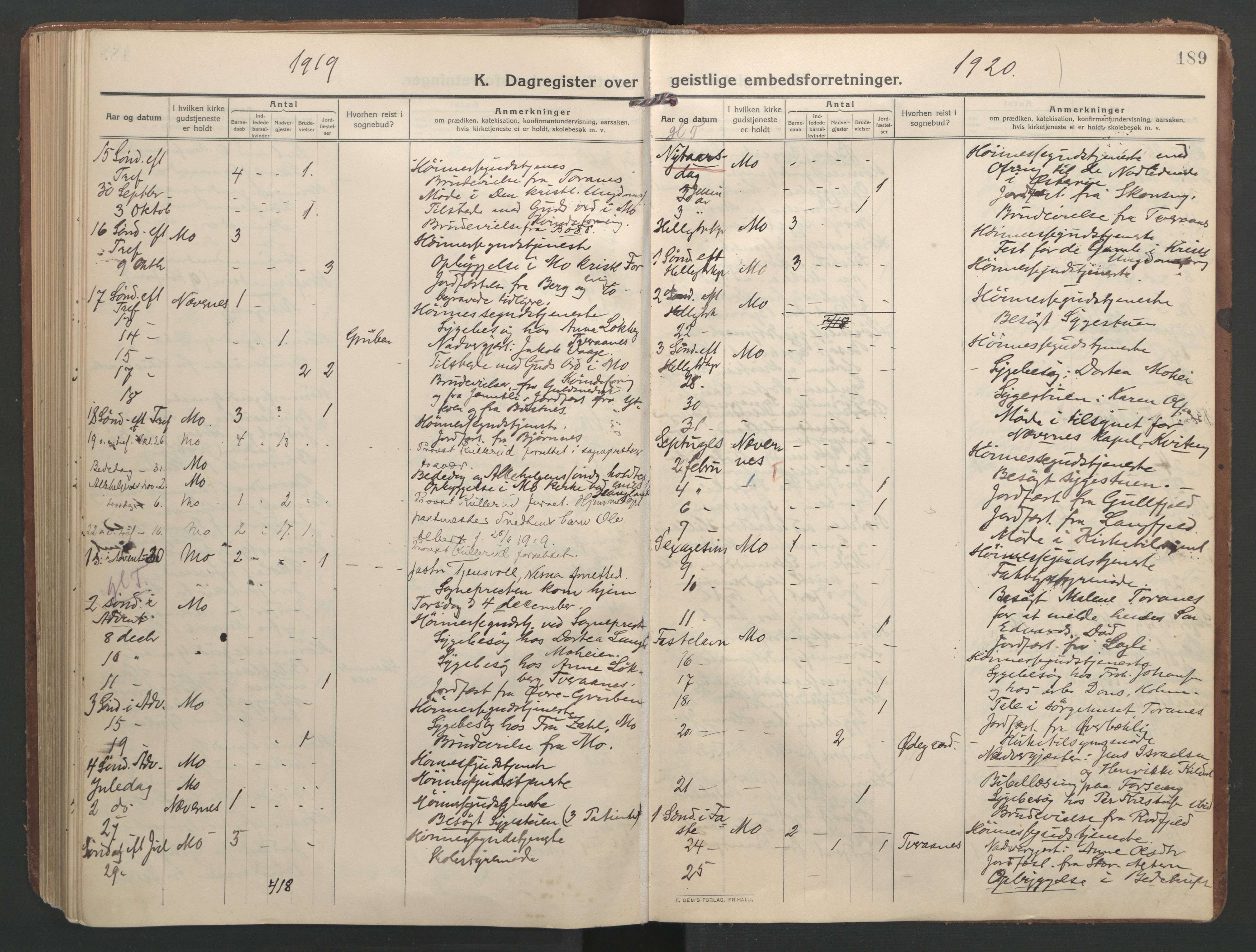 Ministerialprotokoller, klokkerbøker og fødselsregistre - Nordland, SAT/A-1459/827/L0405: Parish register (official) no. 827A17, 1912-1925, p. 189