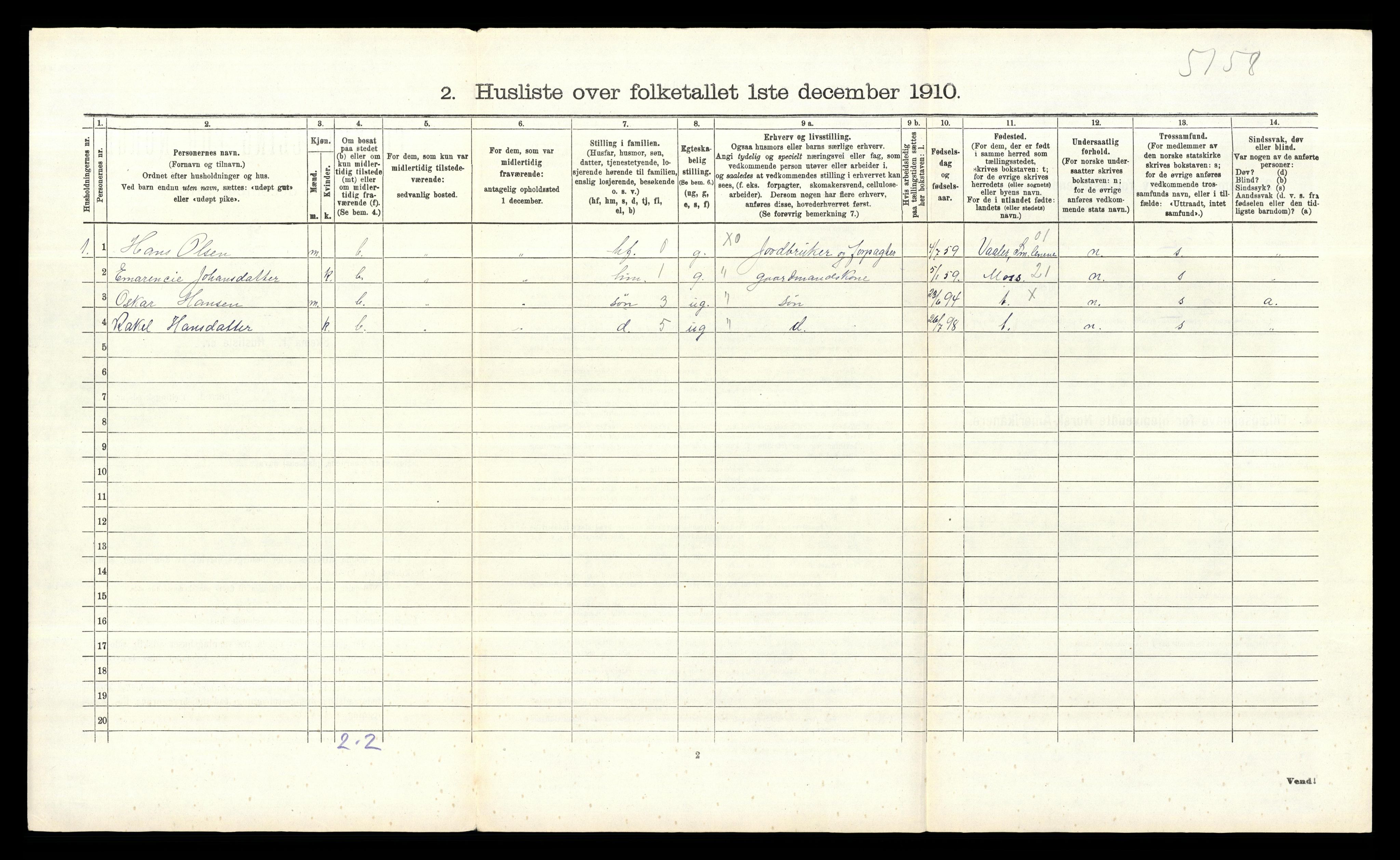 RA, 1910 census for Rygge, 1910, p. 271