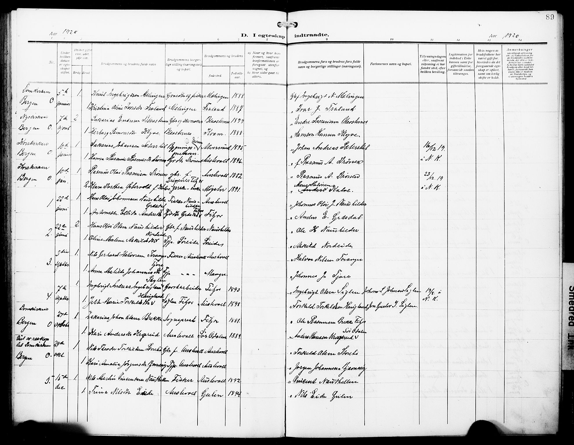 Austevoll Sokneprestembete, SAB/A-74201/H/Hab: Parish register (copy) no. A 5, 1913-1925, p. 89
