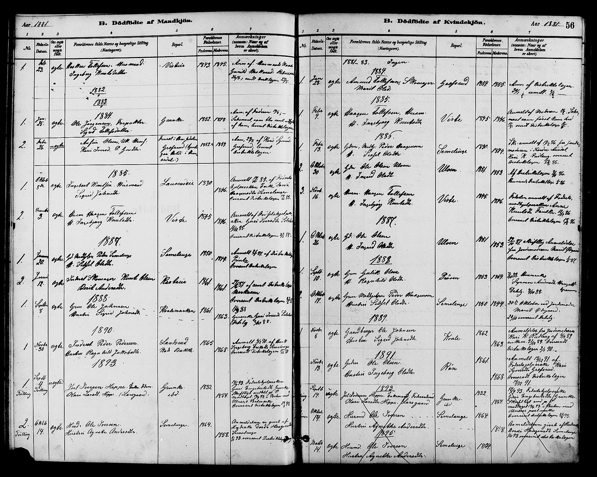 Vestre Slidre prestekontor, SAH/PREST-136/H/Ha/Hab/L0005: Parish register (copy) no. 5, 1881-1913, p. 56