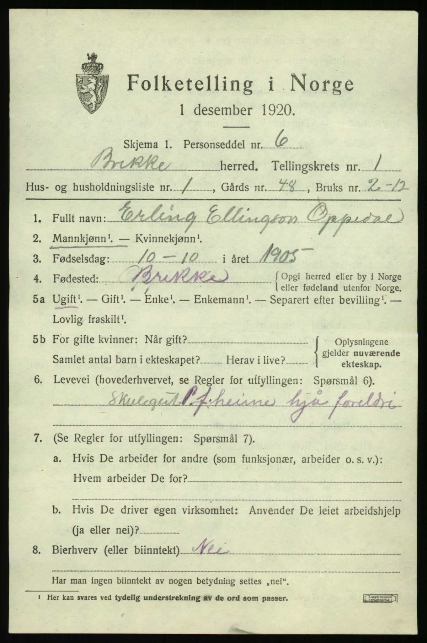 SAB, 1920 census for Brekke, 1920, p. 340