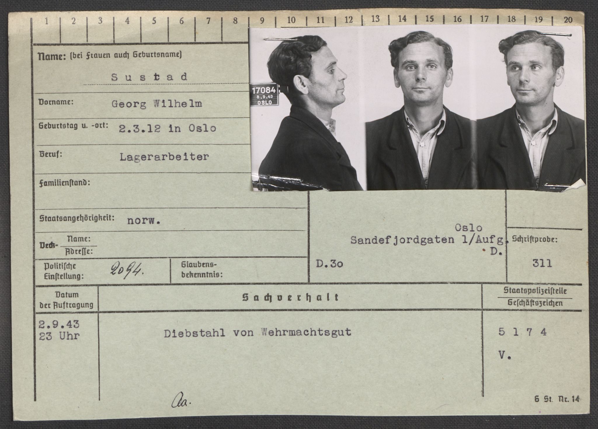 Befehlshaber der Sicherheitspolizei und des SD, AV/RA-RAFA-5969/E/Ea/Eaa/L0009: Register over norske fanger i Møllergata 19: Ru-Sy, 1940-1945, p. 1470