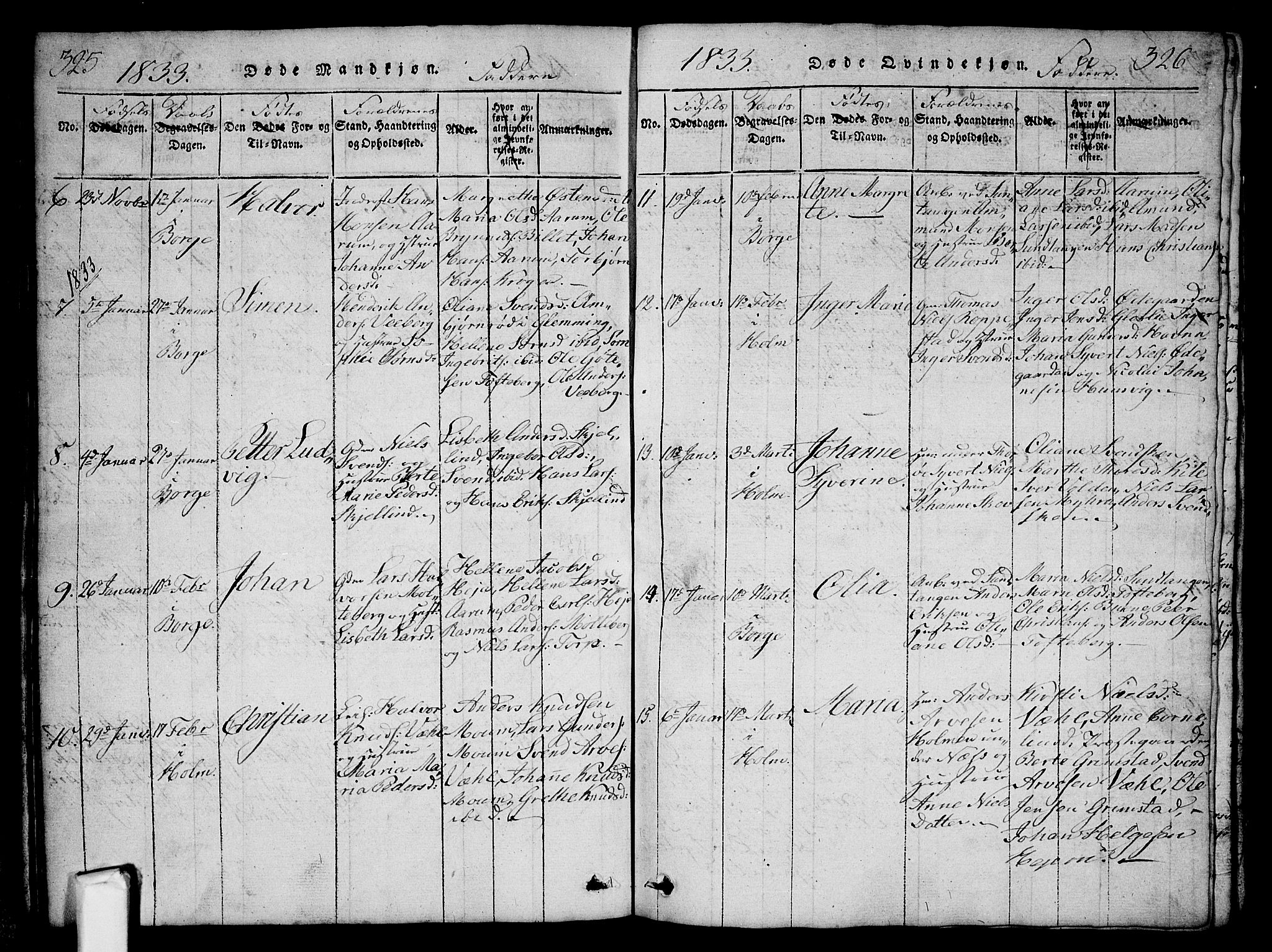 Borge prestekontor Kirkebøker, AV/SAO-A-10903/G/Ga/L0001: Parish register (copy) no.  I 1, 1815-1835, p. 325-326