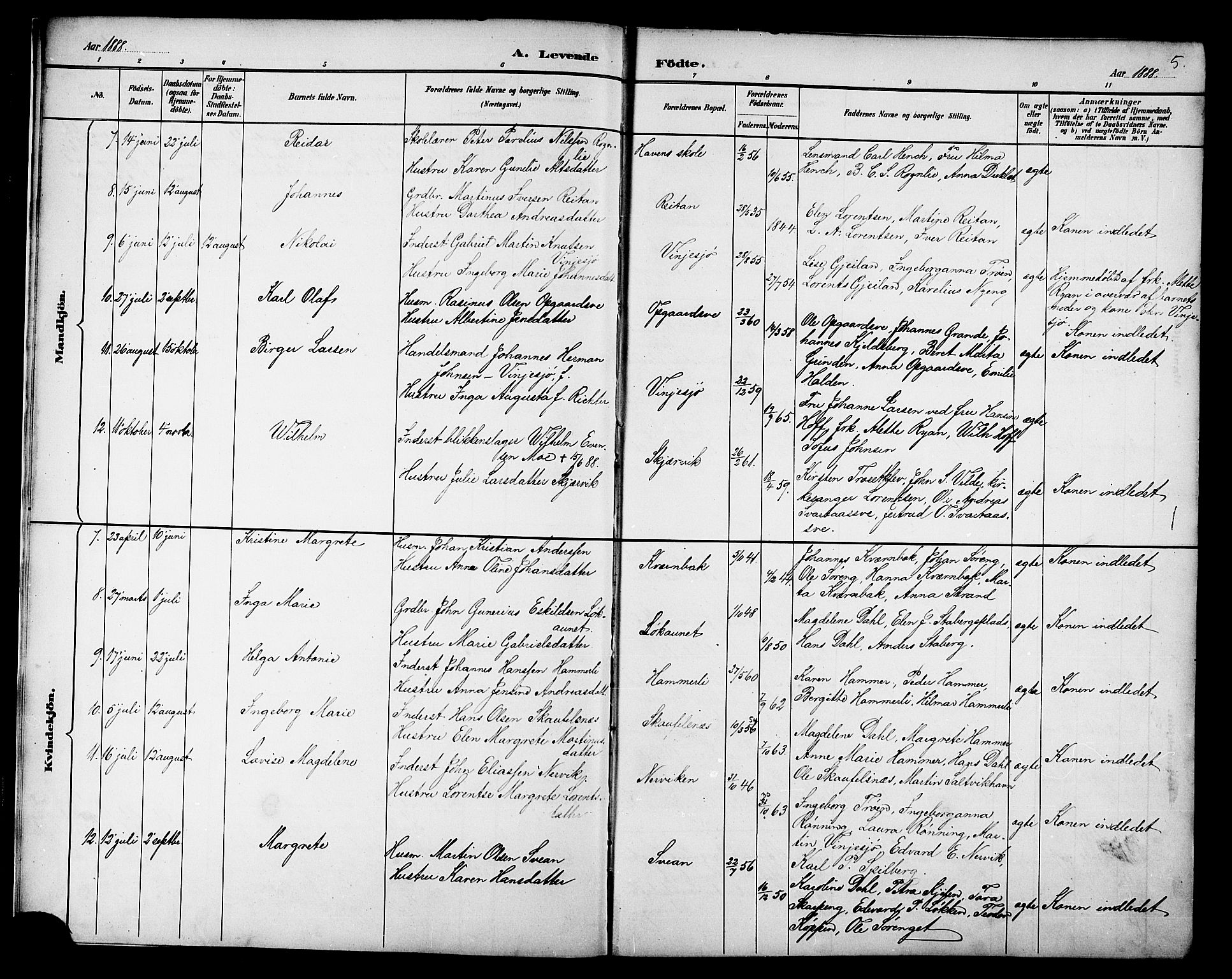 Ministerialprotokoller, klokkerbøker og fødselsregistre - Nord-Trøndelag, AV/SAT-A-1458/733/L0327: Parish register (copy) no. 733C02, 1888-1918, p. 5