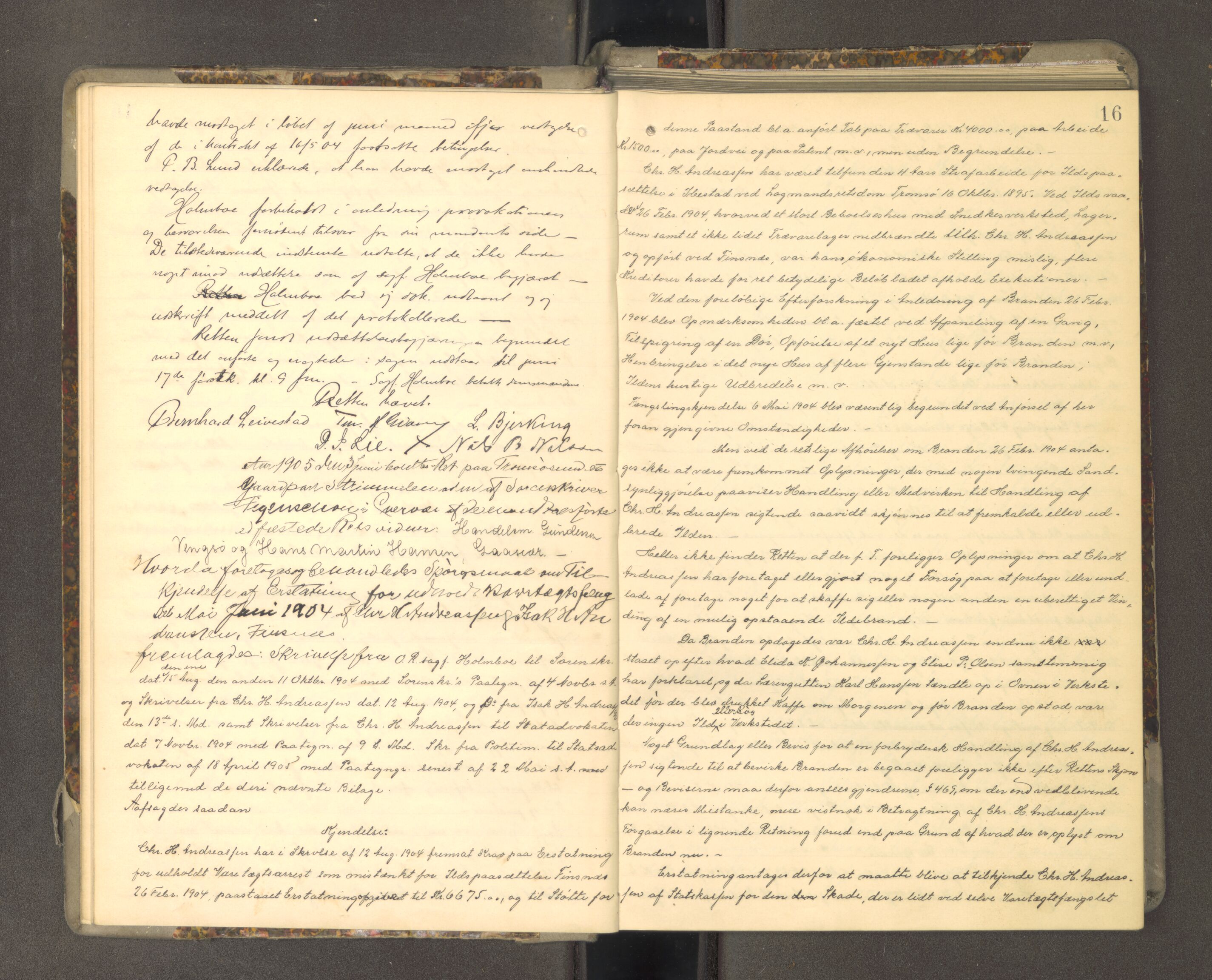 Tromsø sorenskriveri 1855-, AV/SATØ-S-0050/F/Fe/L0139: Ekstrarettsprotokoll, 1905-1909, p. 15b-16a