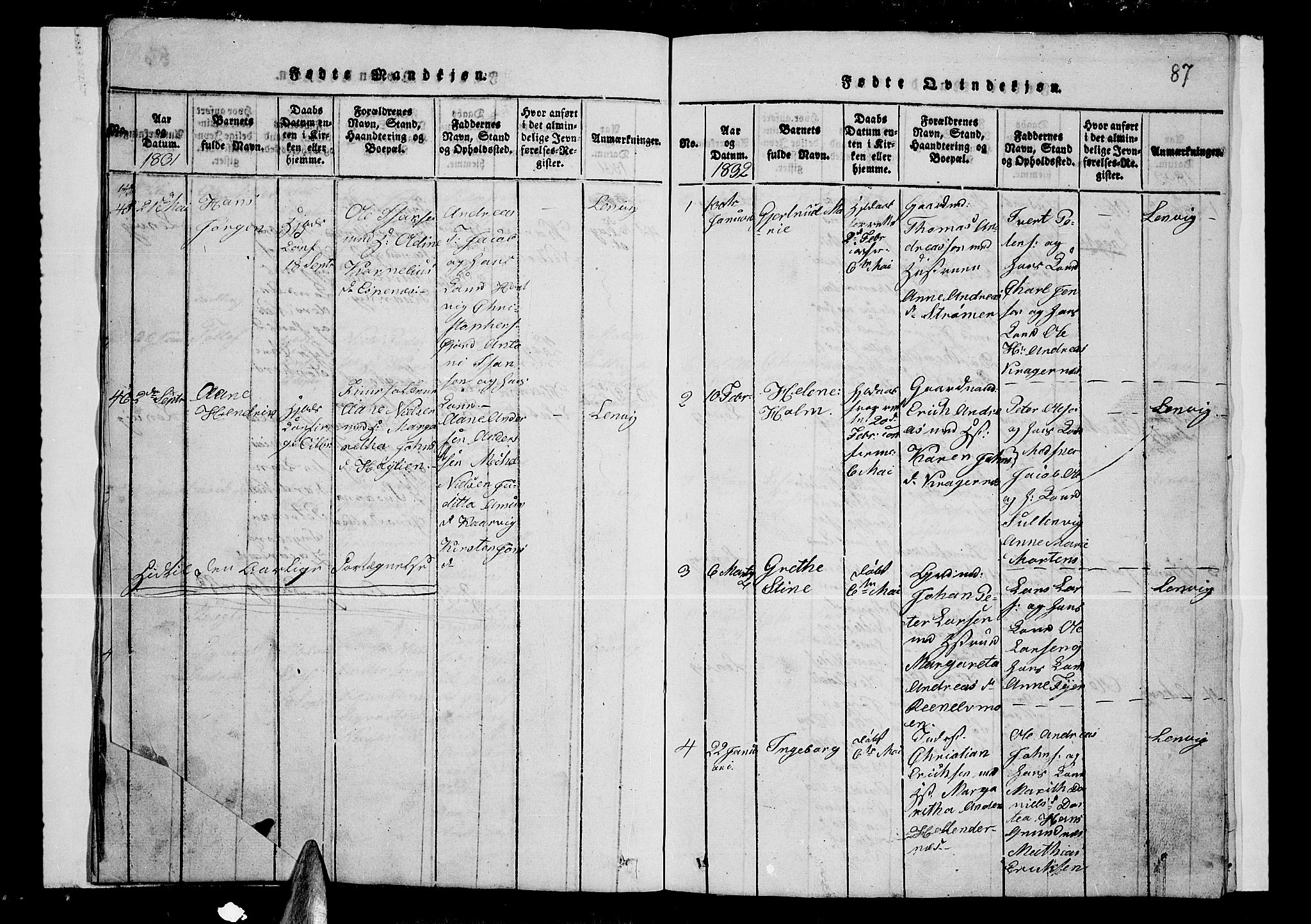 Lenvik sokneprestembete, SATØ/S-1310/H/Ha/Hab/L0001klokker: Parish register (copy) no. 1, 1822-1837, p. 87