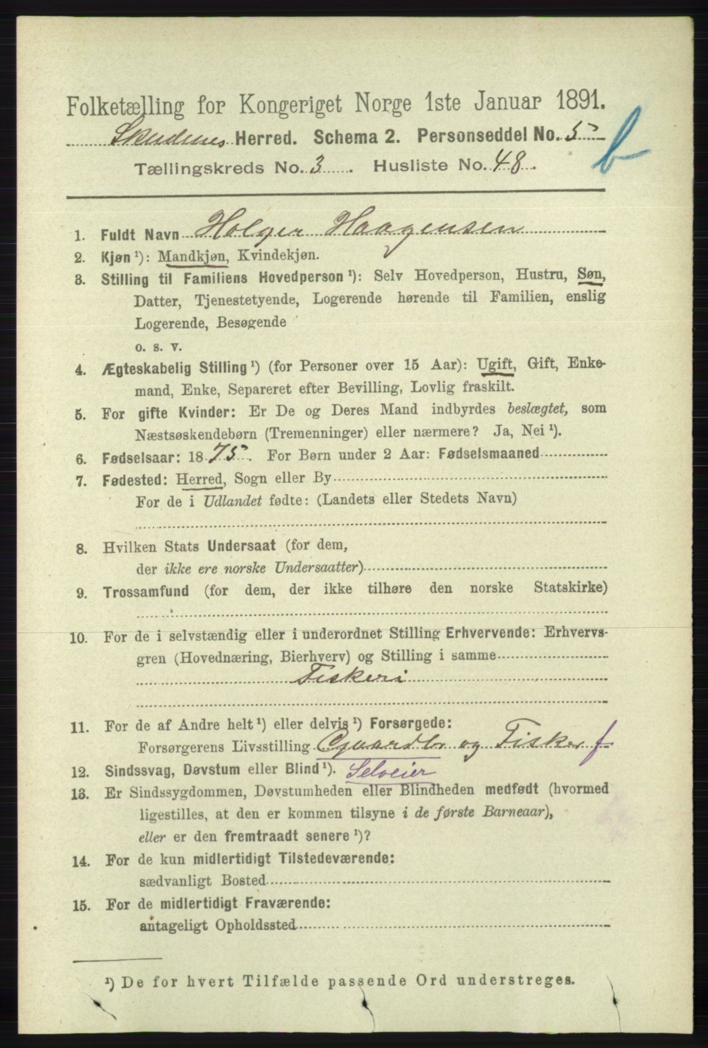 RA, 1891 census for 1150 Skudenes, 1891, p. 4251