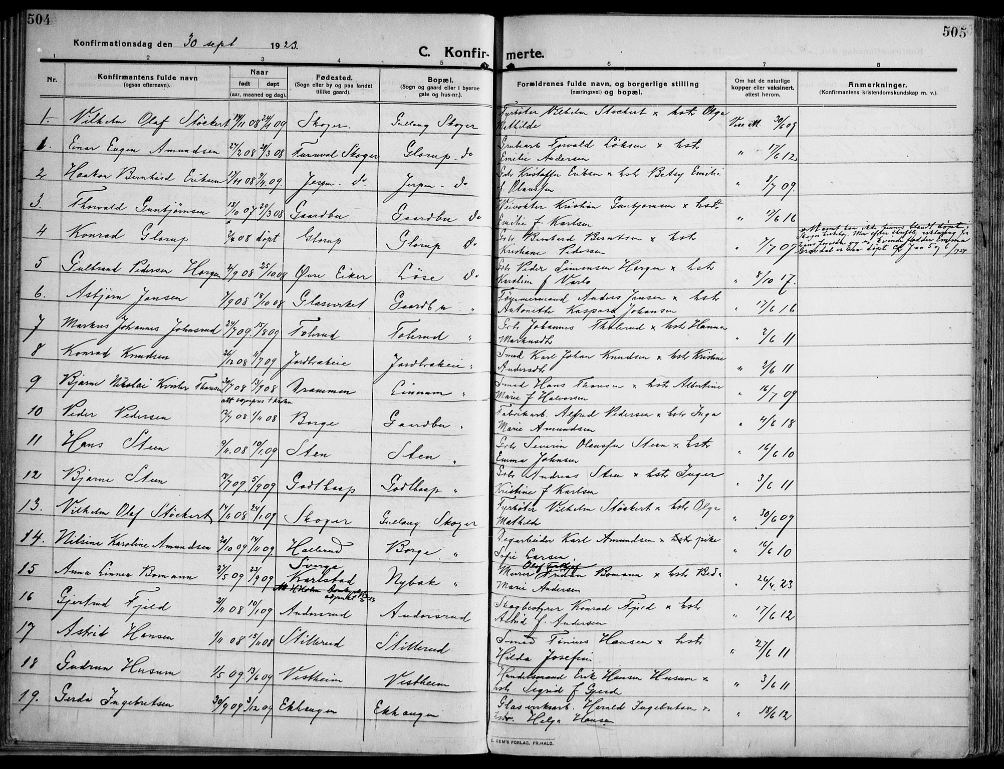 Skoger kirkebøker, AV/SAKO-A-59/F/Fa/L0007: Parish register (official) no. I 7, 1911-1936, p. 504-505