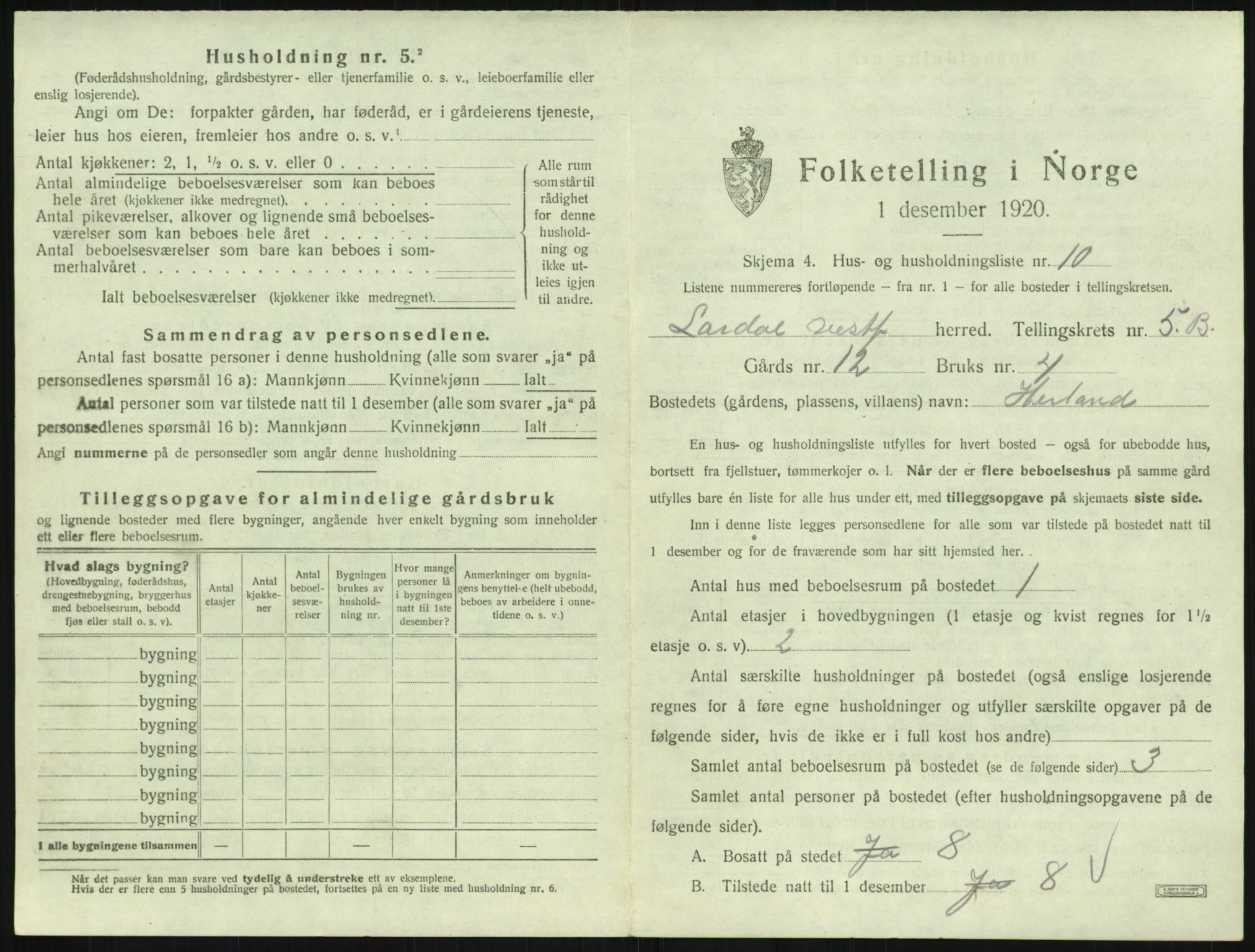 SAKO, 1920 census for Lardal, 1920, p. 839