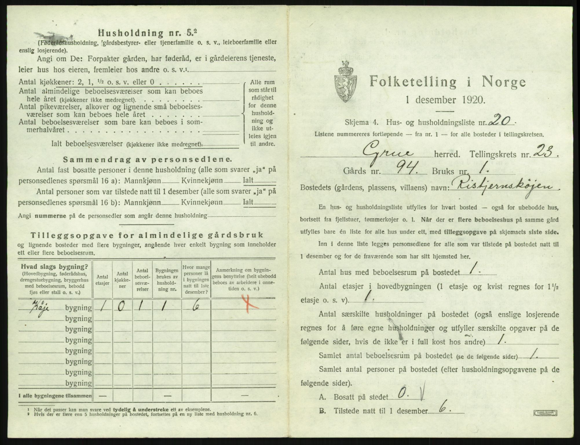 SAH, 1920 census for Grue, 1920, p. 2475