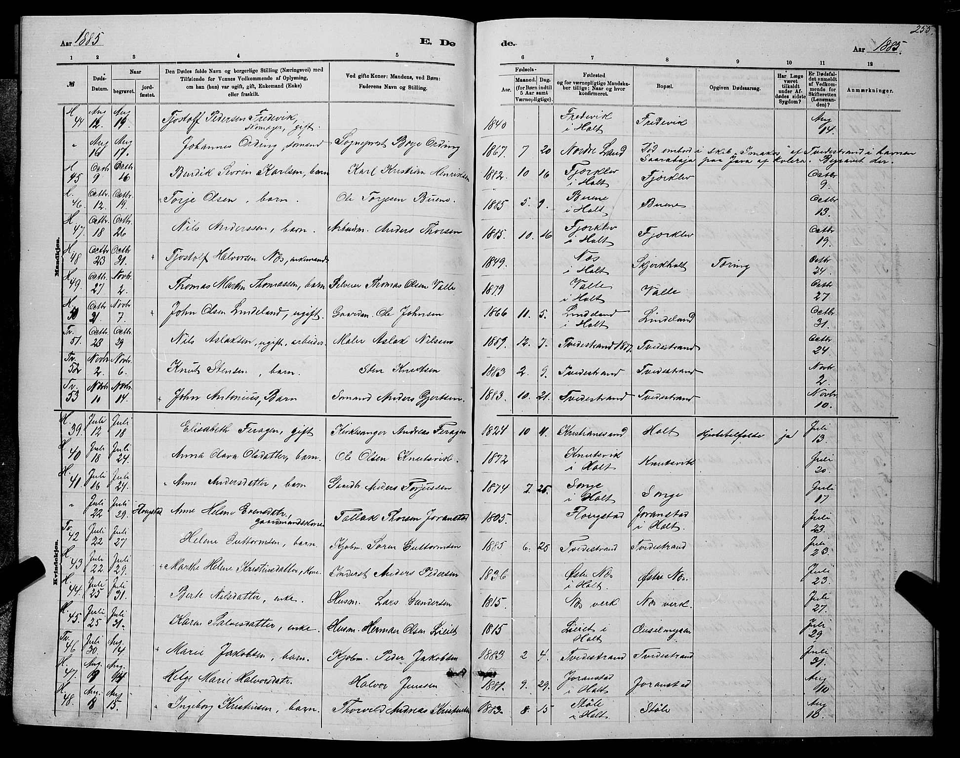 Holt sokneprestkontor, SAK/1111-0021/F/Fb/L0010: Parish register (copy) no. B 10, 1883-1896, p. 255