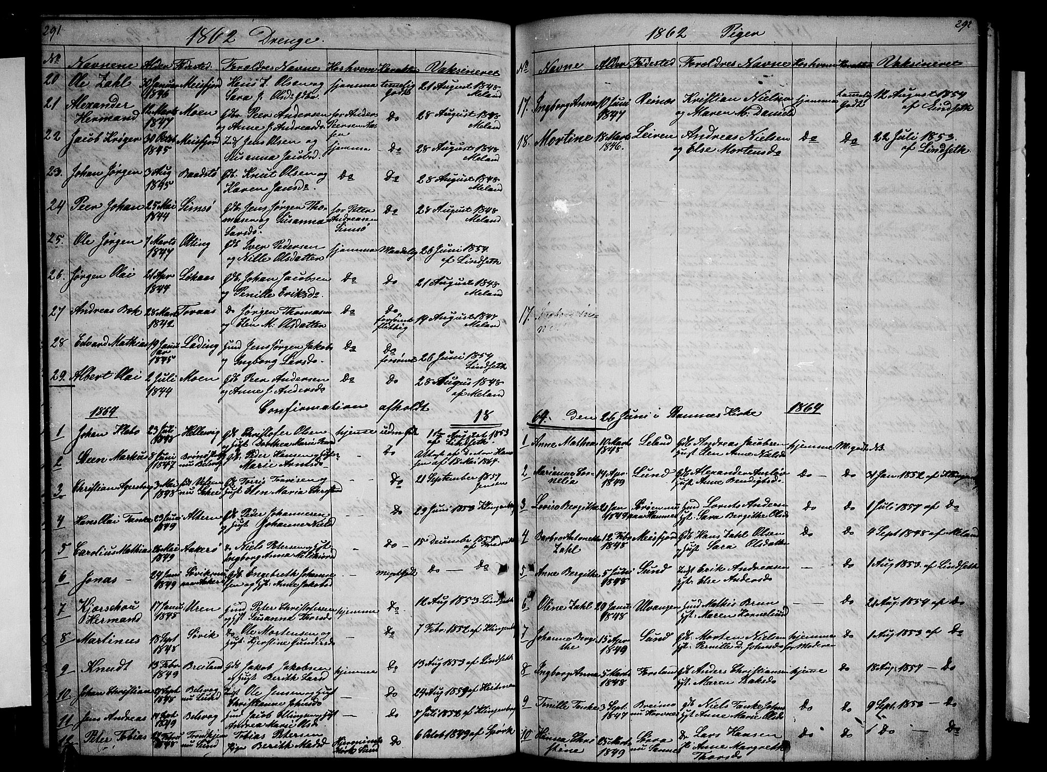 Ministerialprotokoller, klokkerbøker og fødselsregistre - Nordland, AV/SAT-A-1459/831/L0475: Parish register (copy) no. 831C02, 1851-1865, p. 291-292