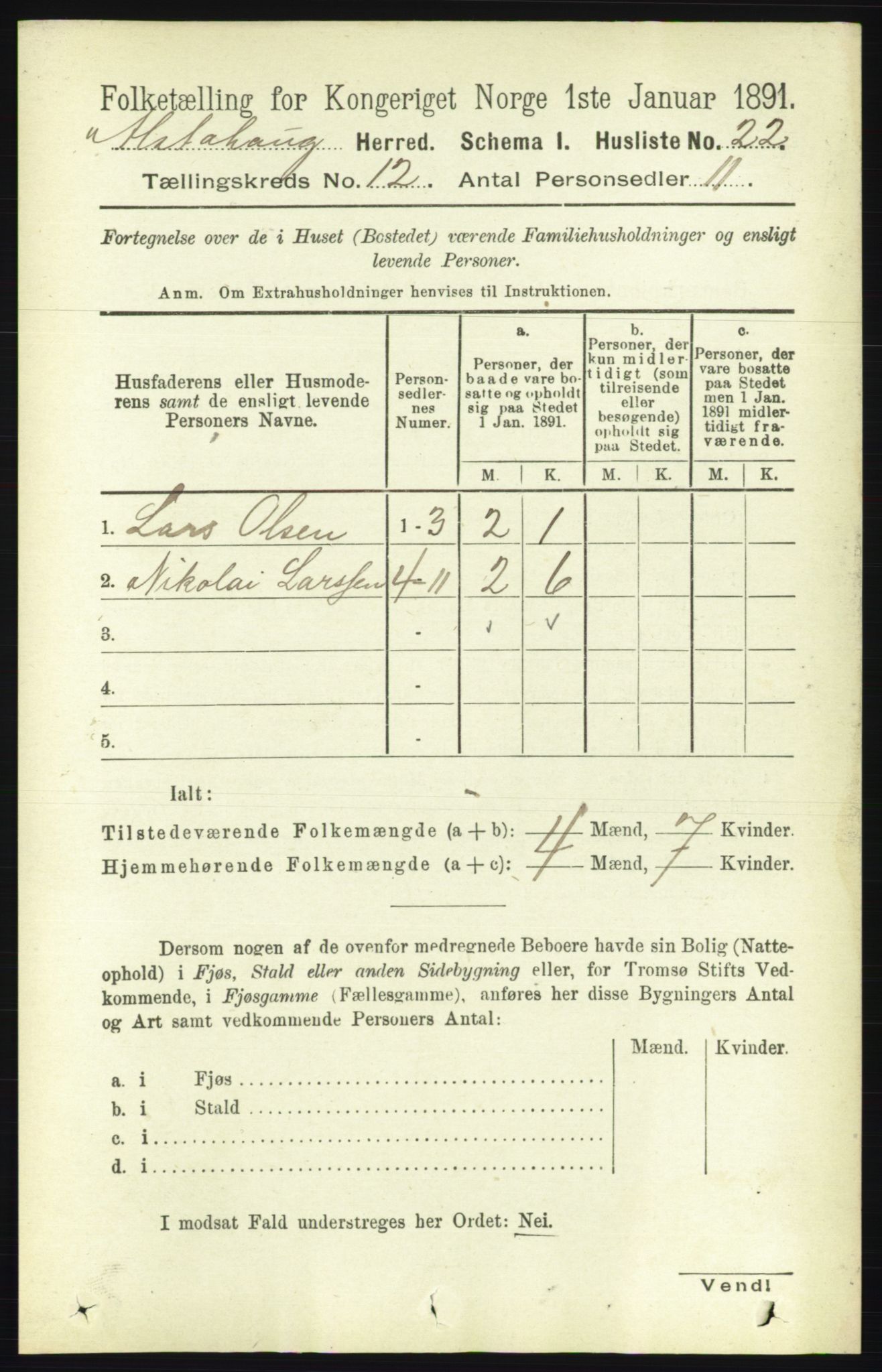 RA, 1891 census for 1820 Alstahaug, 1891, p. 4243