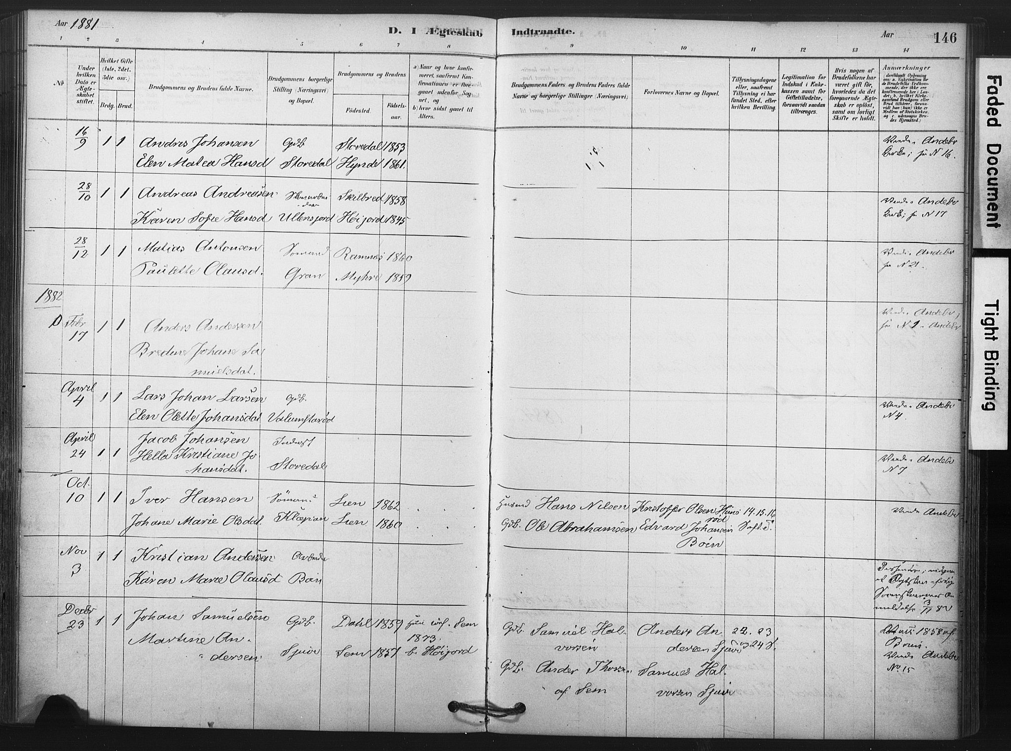 Andebu kirkebøker, AV/SAKO-A-336/F/Fa/L0009: Parish register (official) no. 9, 1878-1909, p. 146