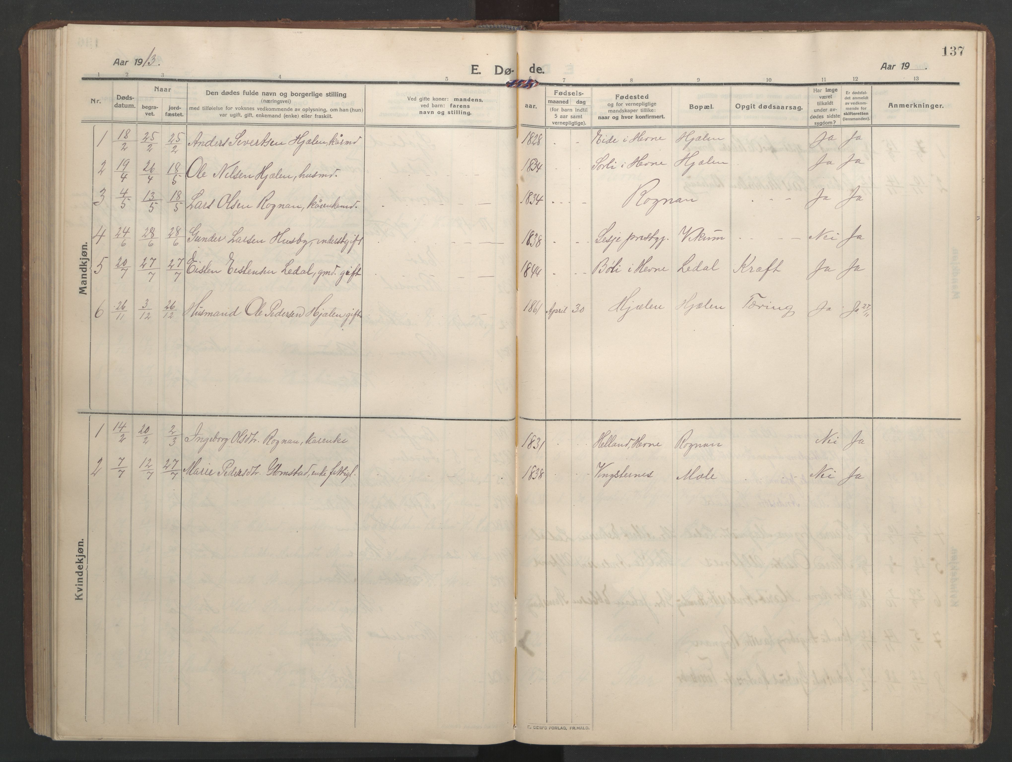 Ministerialprotokoller, klokkerbøker og fødselsregistre - Møre og Romsdal, AV/SAT-A-1454/579/L0919: Parish register (copy) no. 579C01, 1909-1957, p. 137