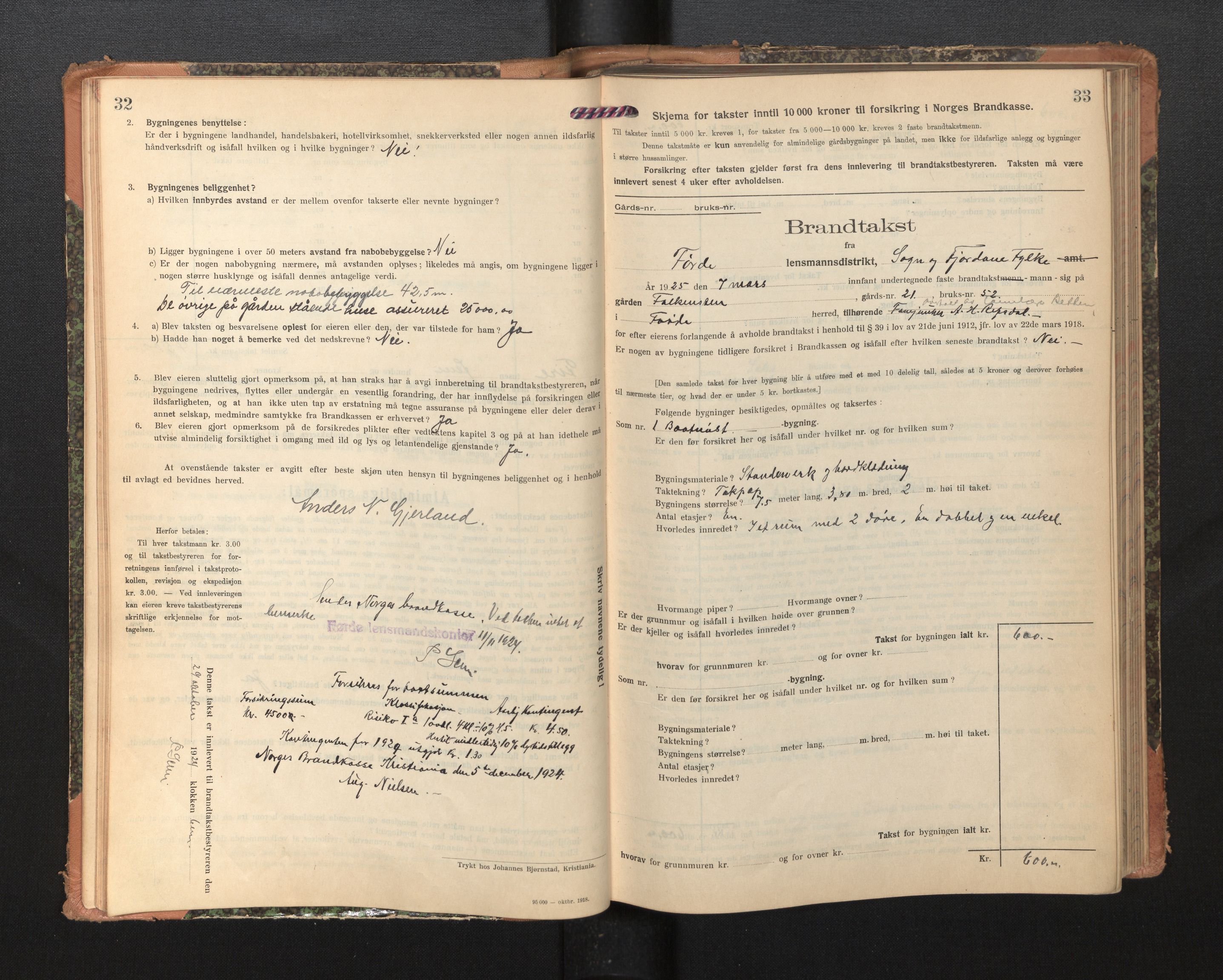 Lensmannen i Førde, AV/SAB-A-27401/0012/L0009: Branntakstprotokoll, skjematakst, 1922-1946, p. 32-33