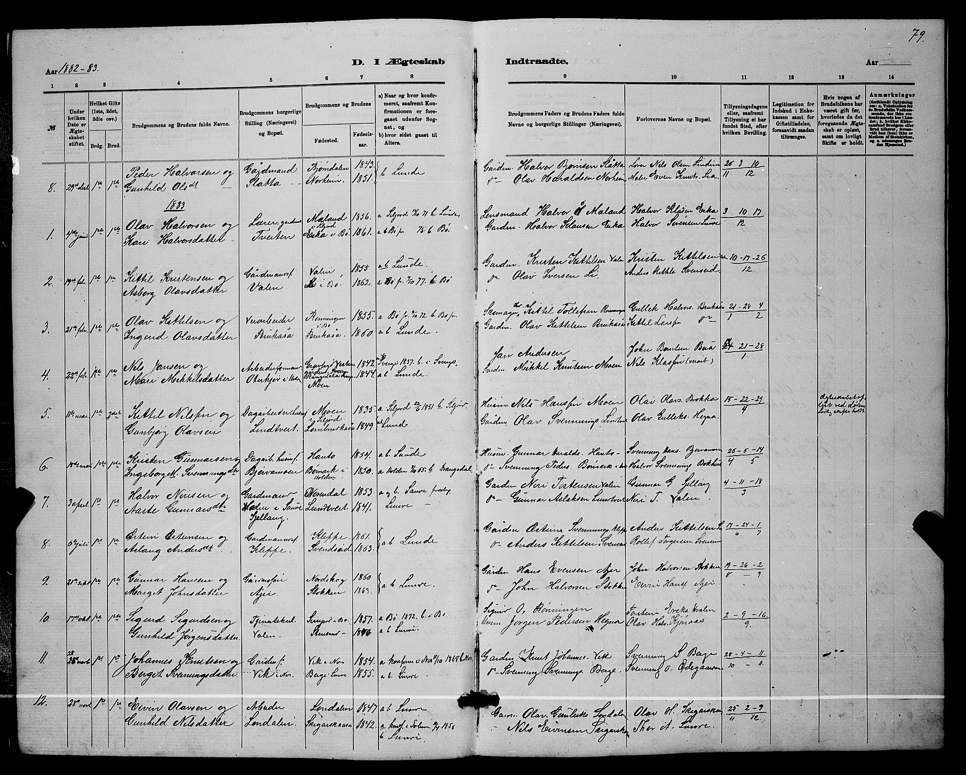 Lunde kirkebøker, SAKO/A-282/G/Ga/L0001b: Parish register (copy) no. I 1, 1879-1887, p. 79