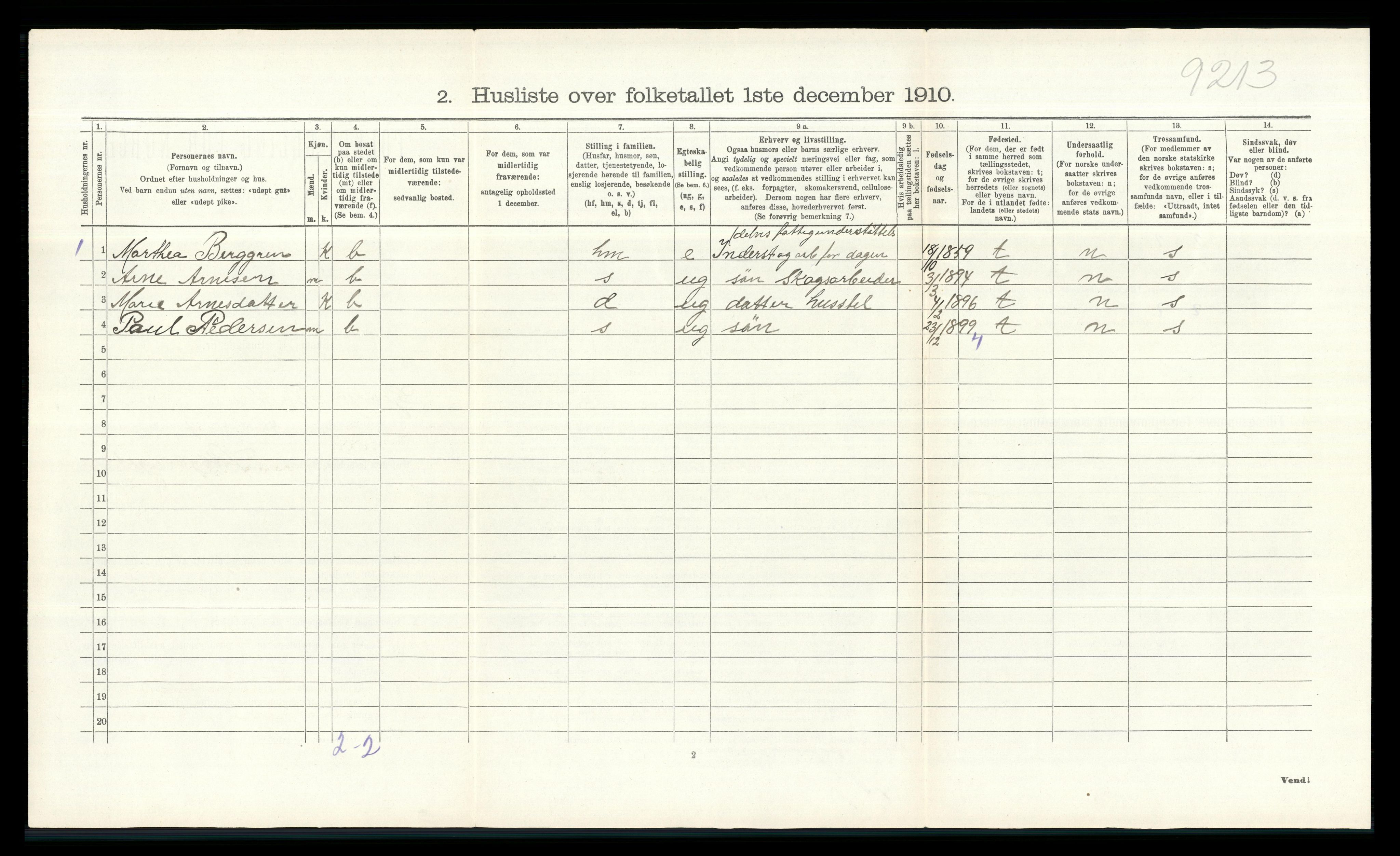 RA, 1910 census for Åsnes, 1910, p. 749