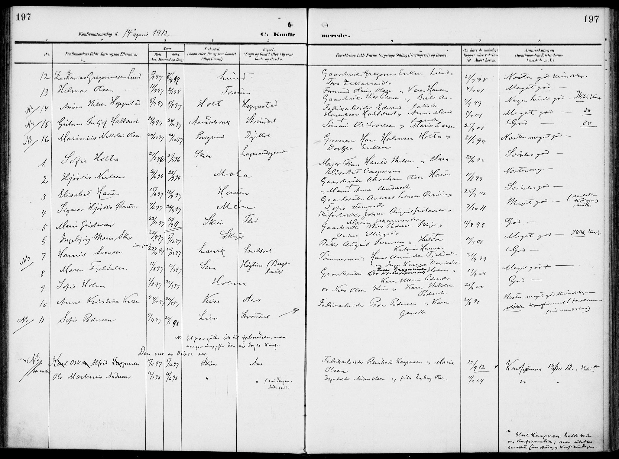 Gjerpen kirkebøker, SAKO/A-265/F/Fa/L0012: Parish register (official) no. I 12, 1905-1913, p. 197