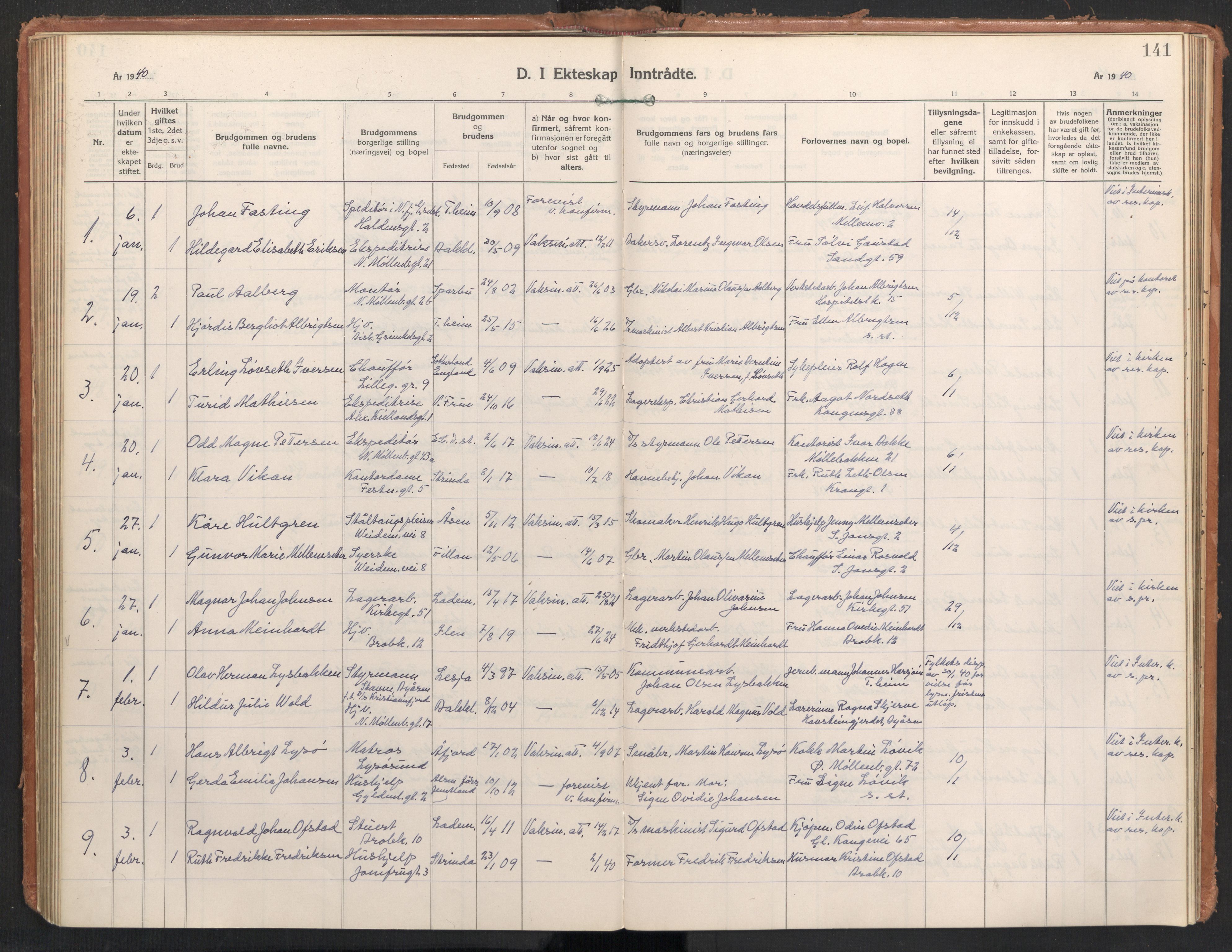 Ministerialprotokoller, klokkerbøker og fødselsregistre - Sør-Trøndelag, SAT/A-1456/604/L0209: Parish register (official) no. 604A29, 1931-1945, p. 141