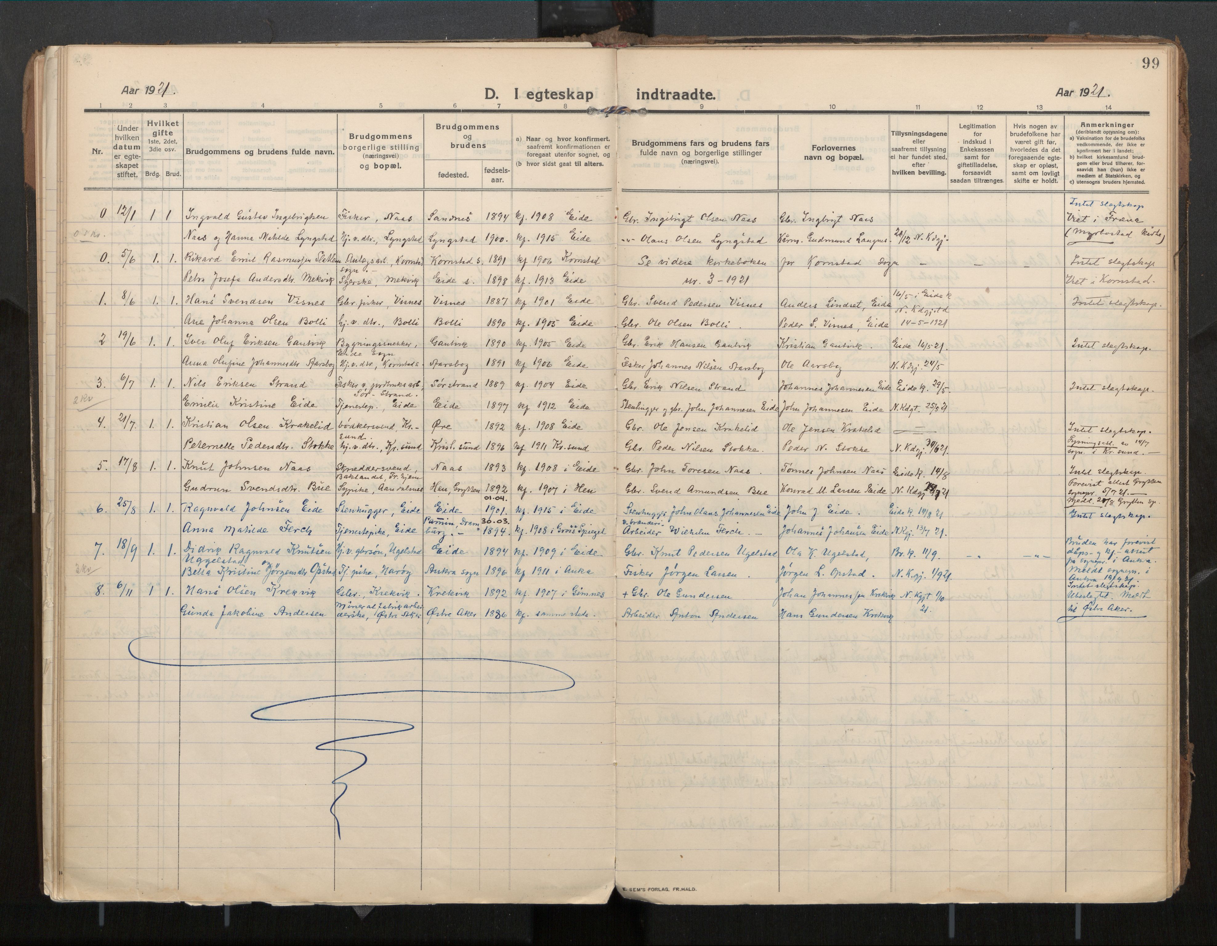 Ministerialprotokoller, klokkerbøker og fødselsregistre - Møre og Romsdal, AV/SAT-A-1454/571/L0836b: Parish register (official) no. 571A03, 1911-1926, p. 99