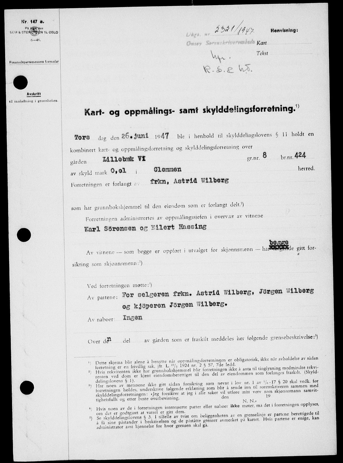 Onsøy sorenskriveri, SAO/A-10474/G/Ga/Gab/L0021: Mortgage book no. II A-21, 1947-1947, Diary no: : 2321/1947
