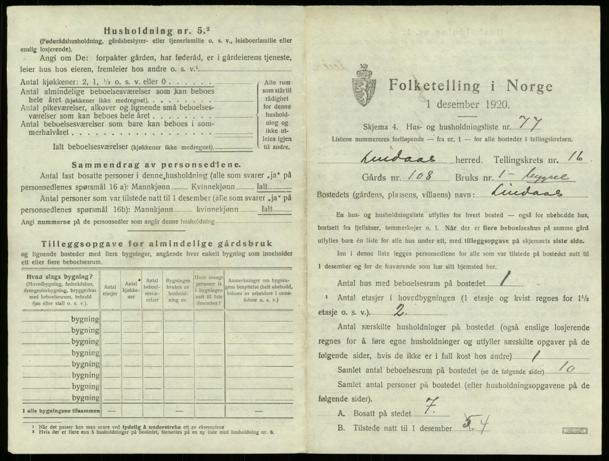 SAB, 1920 census for Lindås, 1920, p. 1216