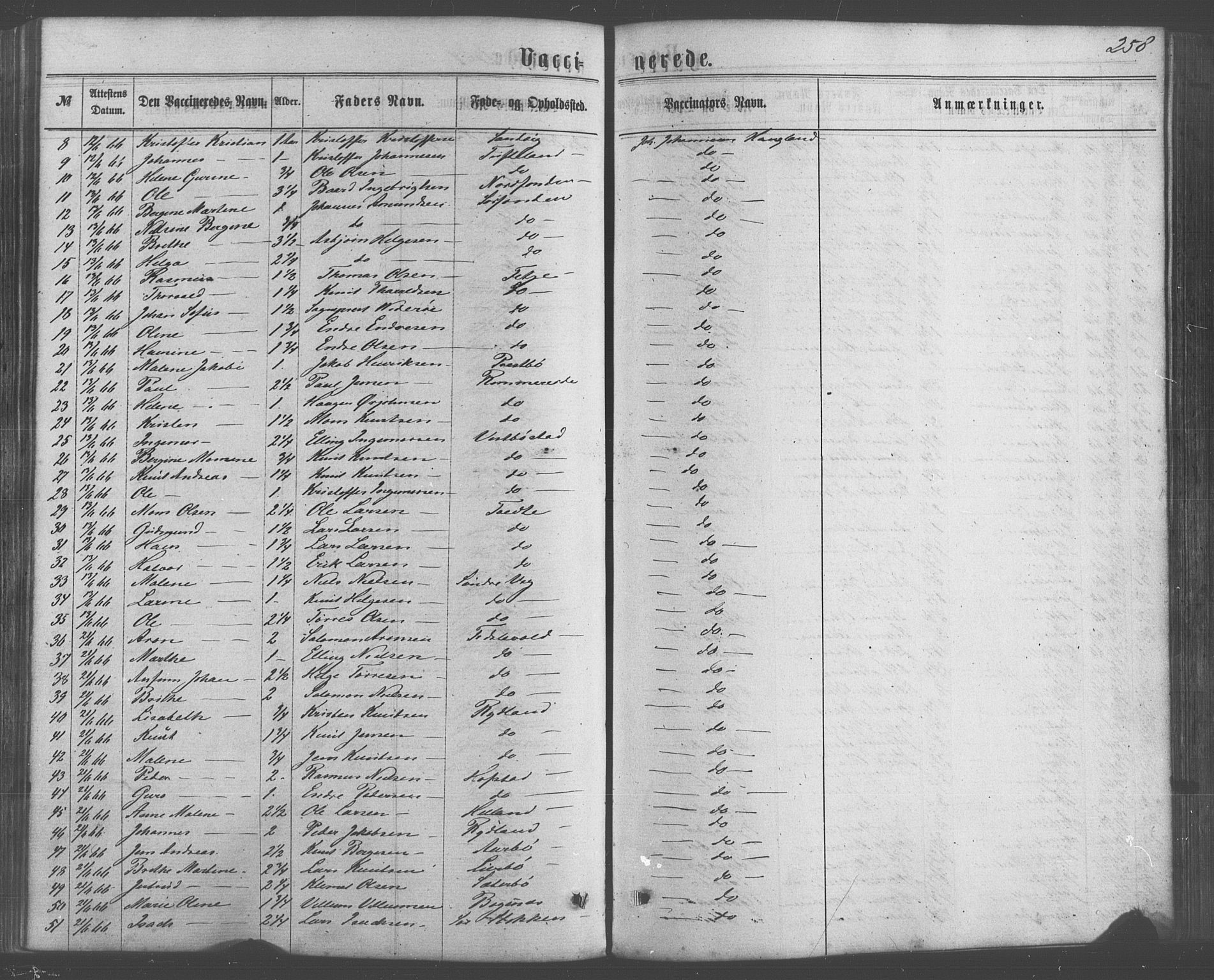 Fitjar sokneprestembete, AV/SAB-A-99926: Parish register (official) no. A 1, 1862-1881, p. 258