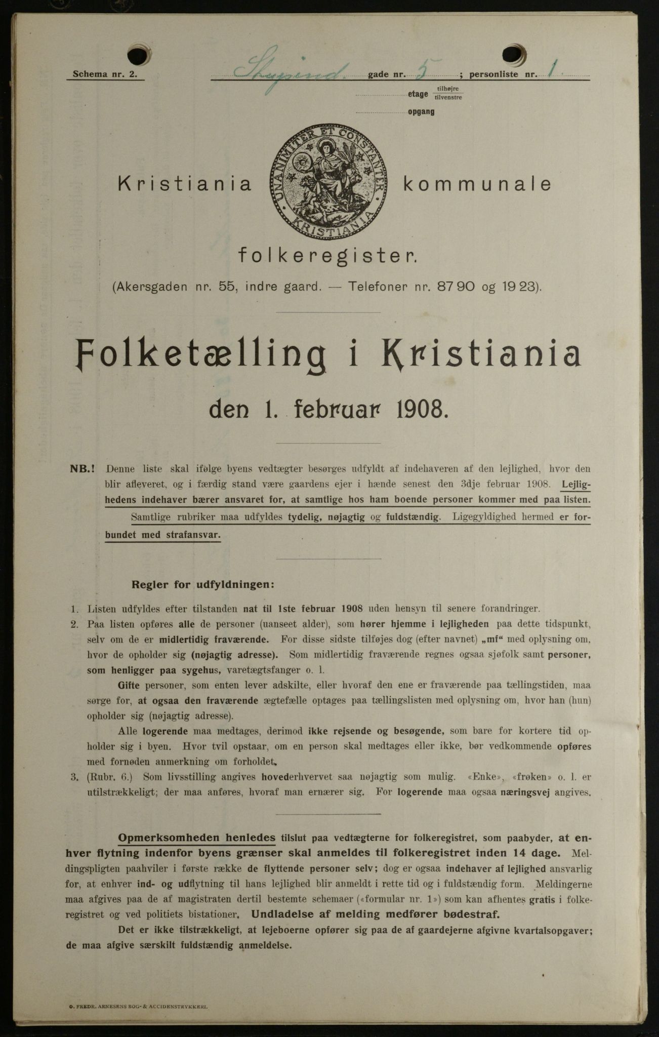 OBA, Municipal Census 1908 for Kristiania, 1908, p. 94033