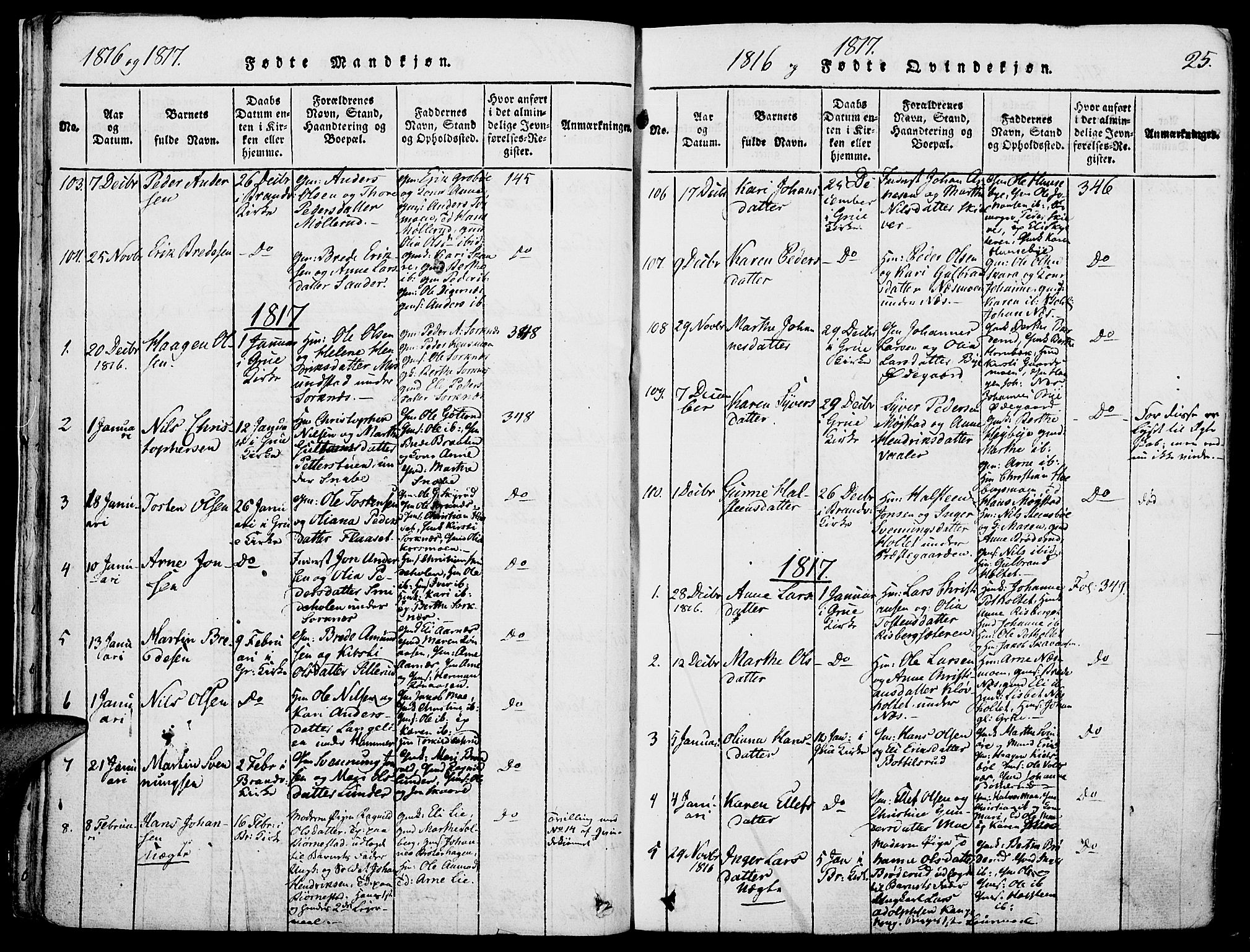 Grue prestekontor, SAH/PREST-036/H/Ha/Haa/L0006: Parish register (official) no. 6, 1814-1830, p. 25
