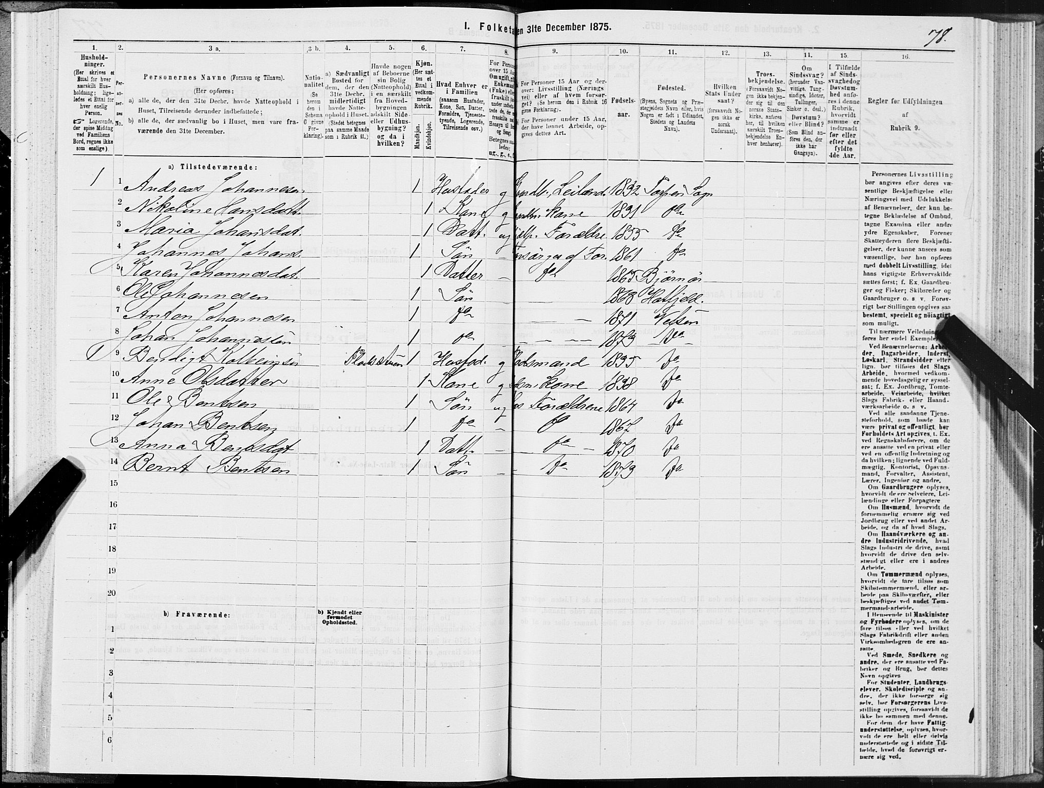 SAT, 1875 census for 1824L Vefsn/Vefsn, 1875, p. 2078