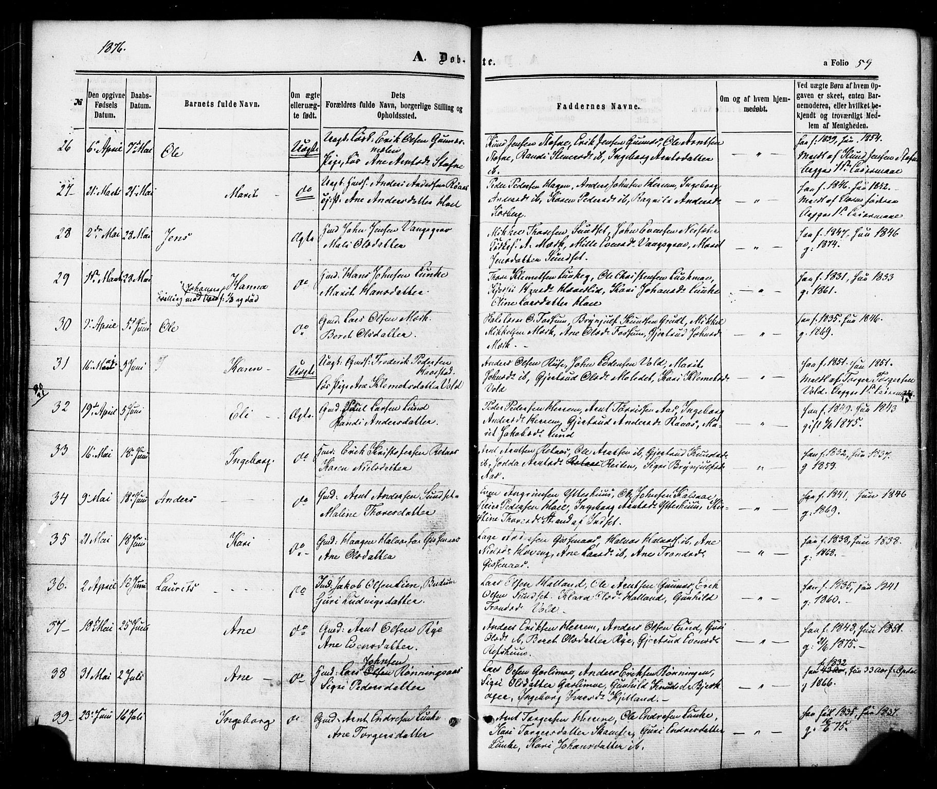 Ministerialprotokoller, klokkerbøker og fødselsregistre - Sør-Trøndelag, SAT/A-1456/674/L0870: Parish register (official) no. 674A02, 1861-1879, p. 59