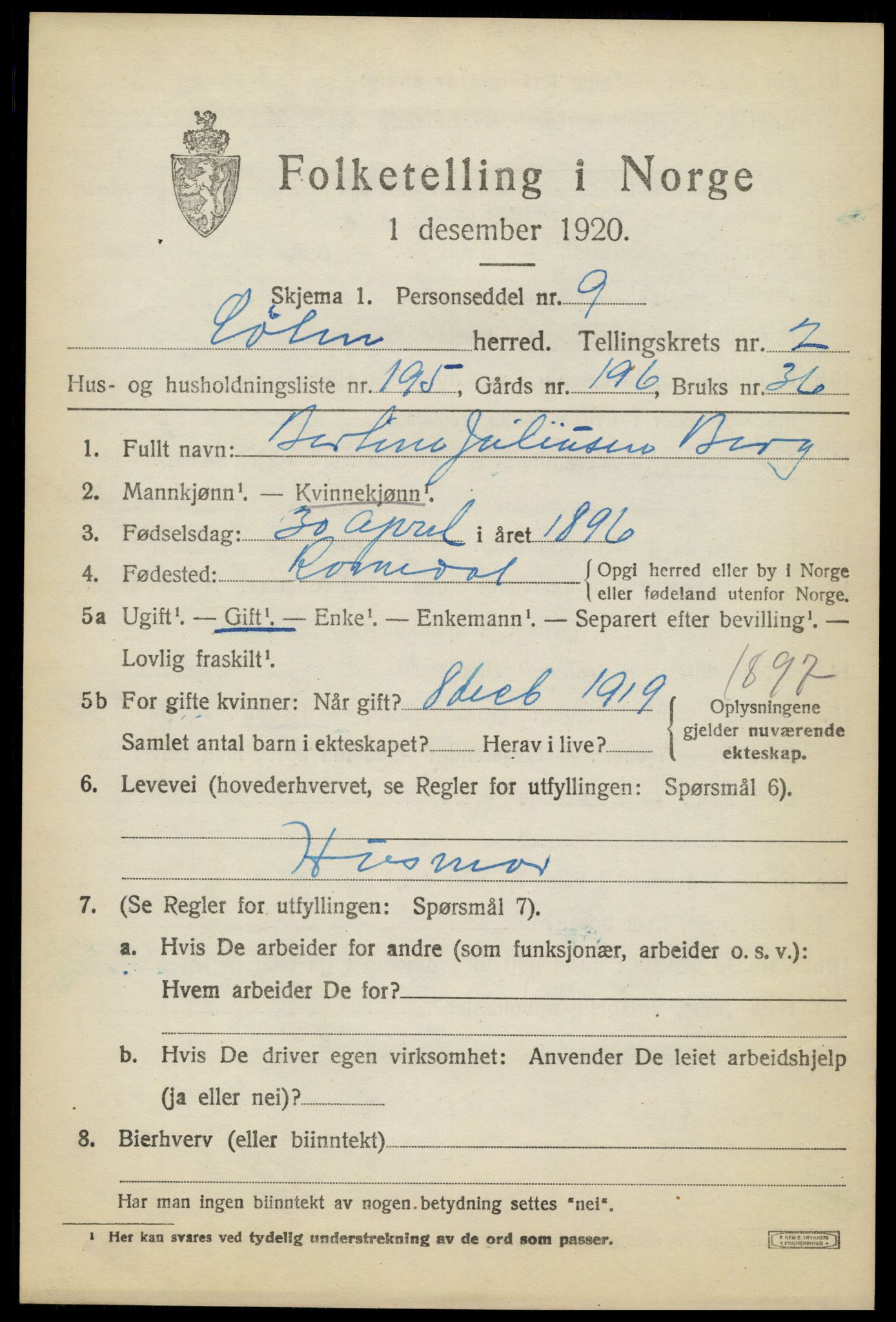 SAH, 1920 census for Løten, 1920, p. 7137