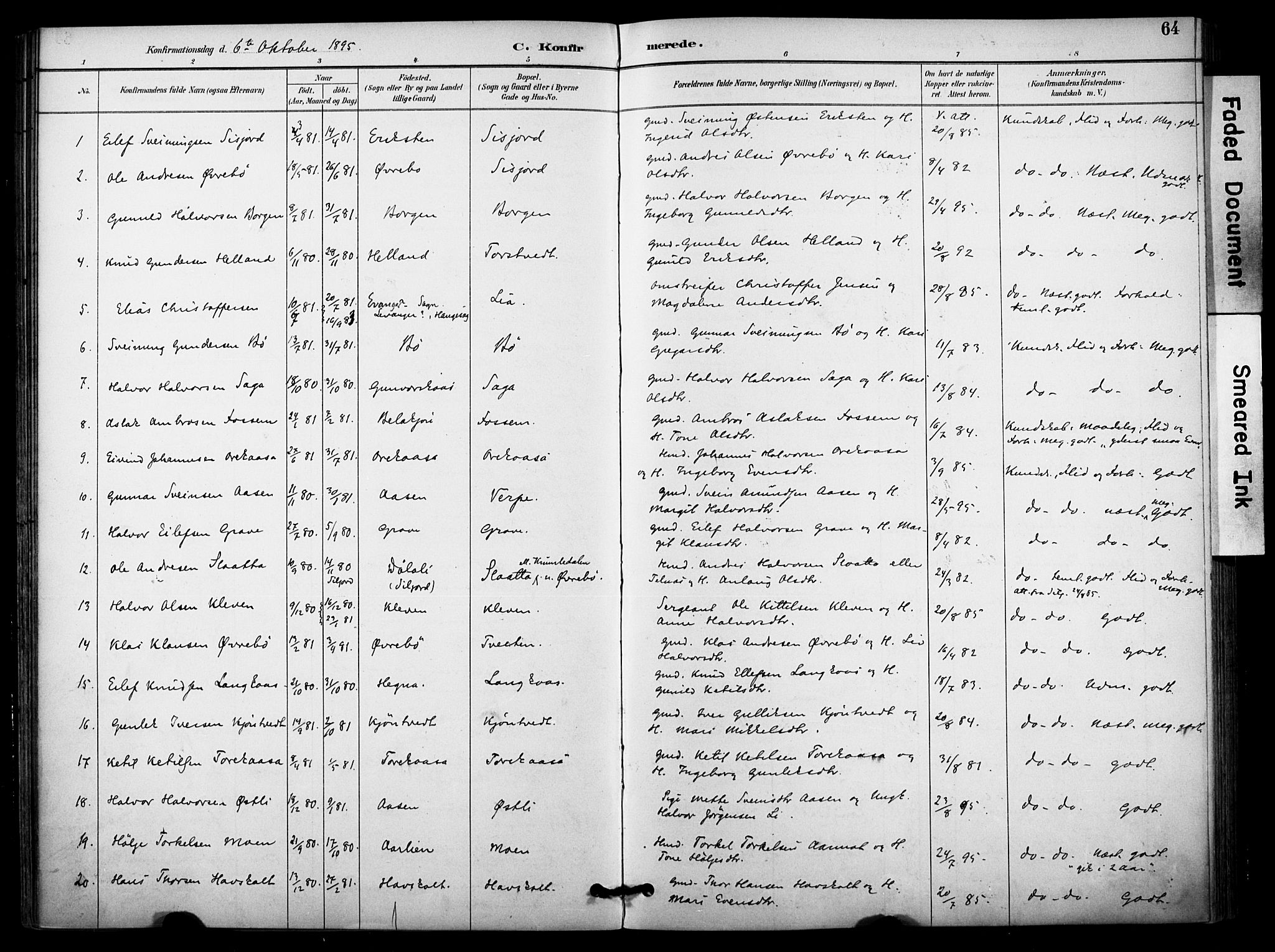 Bø kirkebøker, SAKO/A-257/F/Fa/L0011: Parish register (official) no. 11, 1892-1900, p. 64