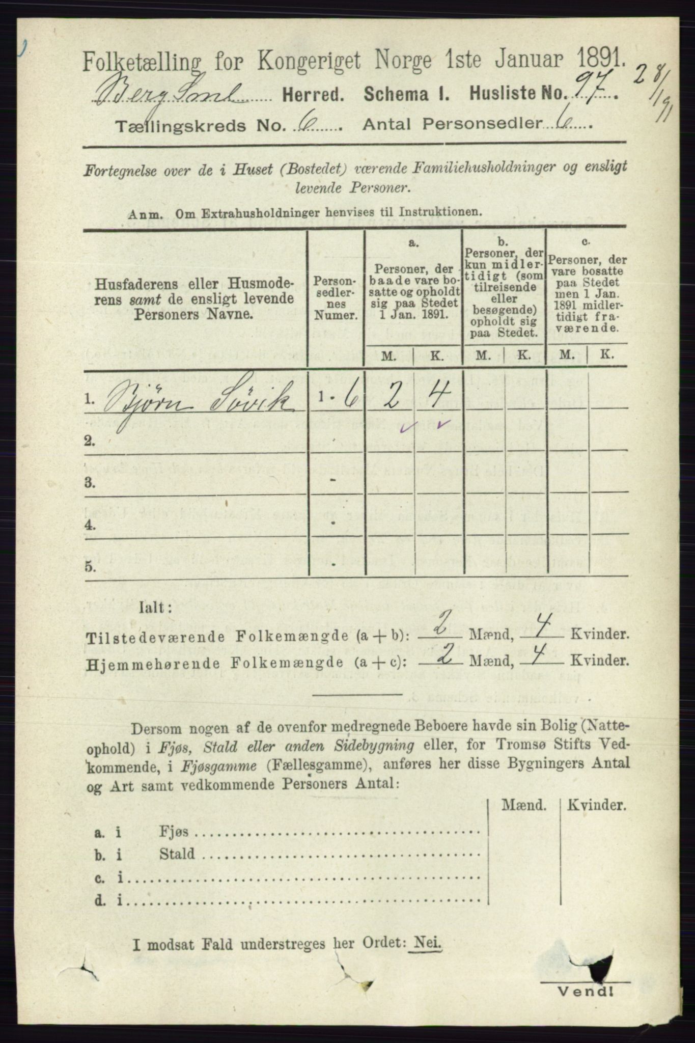 RA, 1891 census for 0116 Berg, 1891, p. 3733