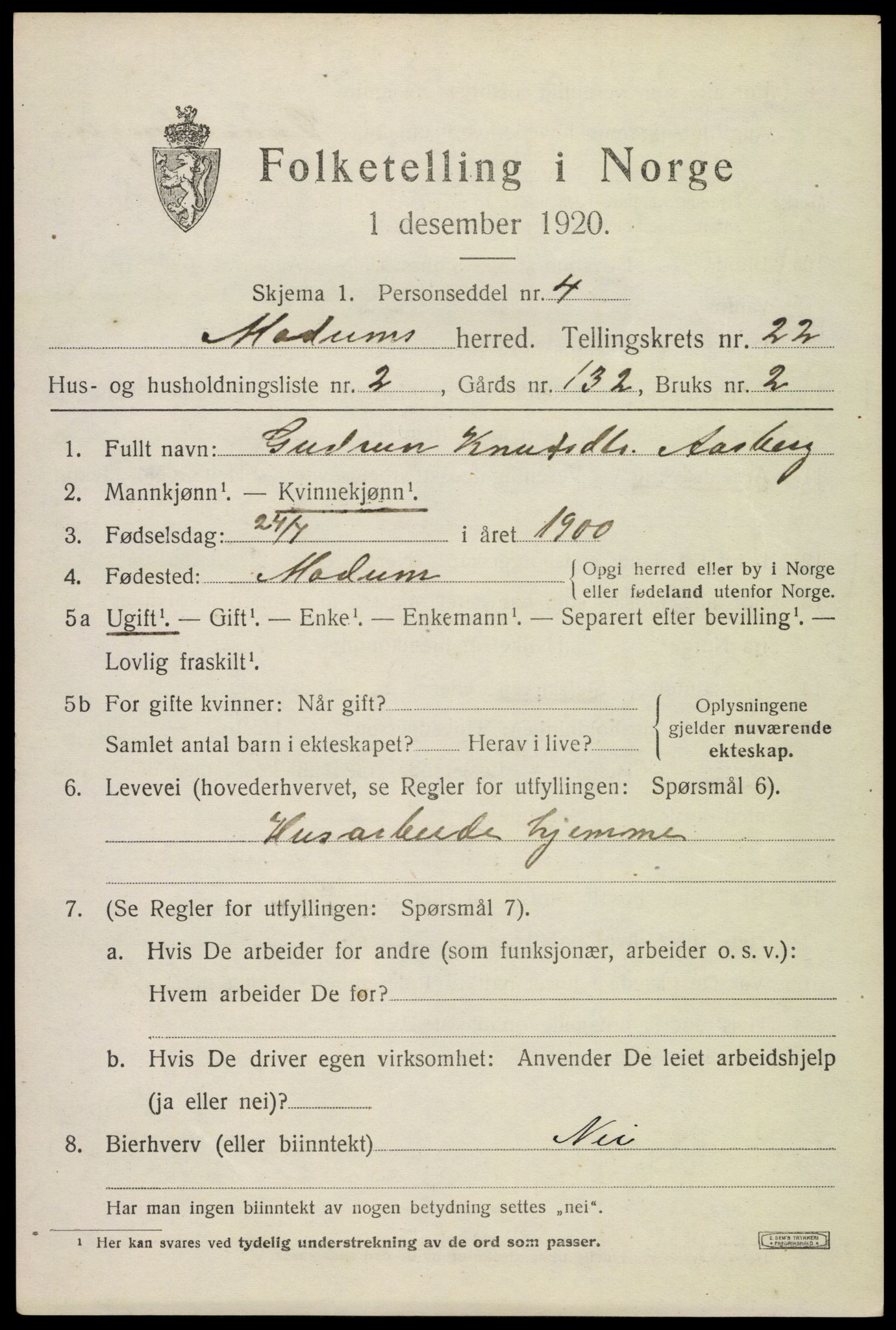 SAKO, 1920 census for Modum, 1920, p. 22979