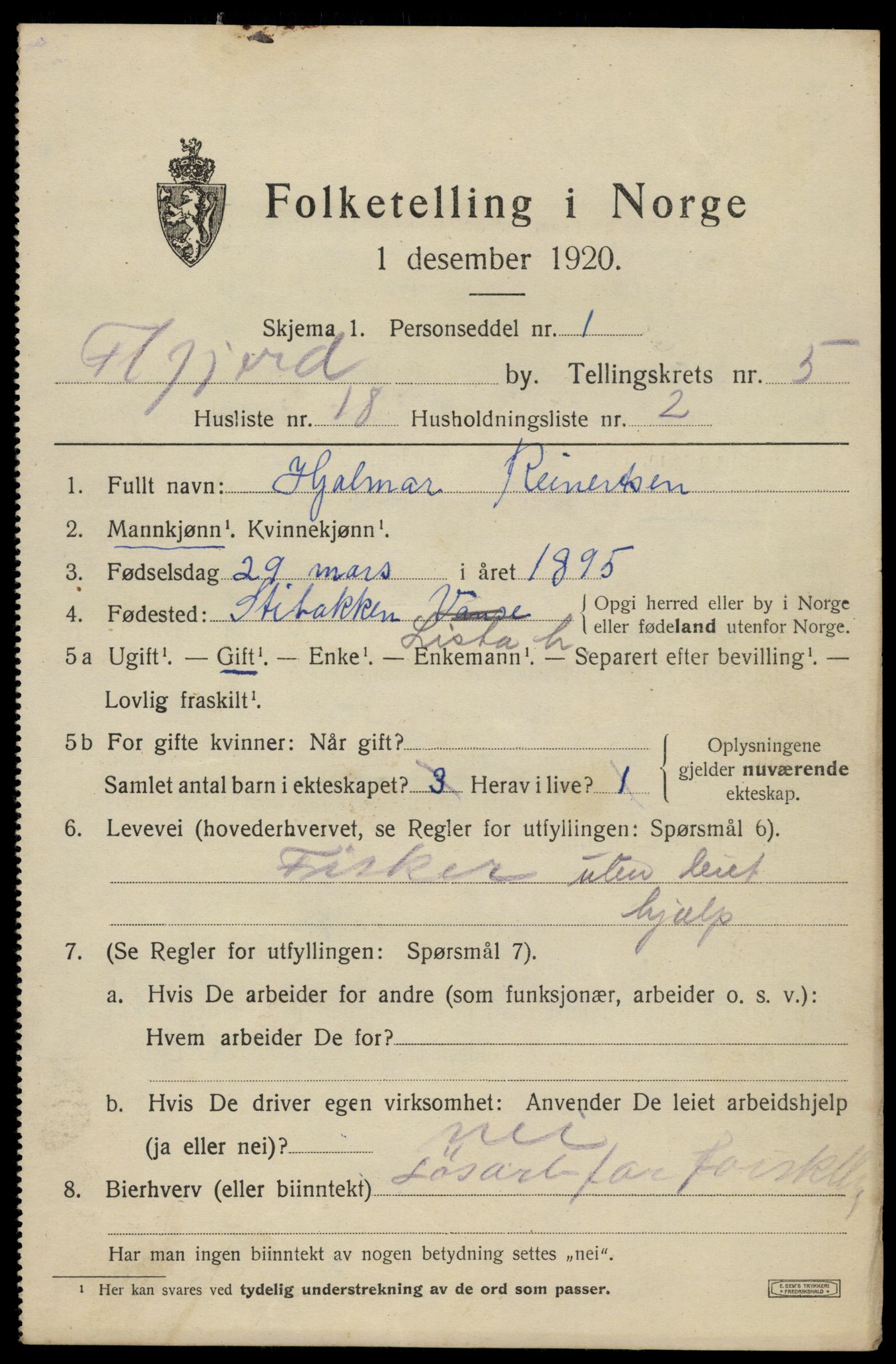 SAK, 1920 census for Flekkefjord, 1920, p. 5434
