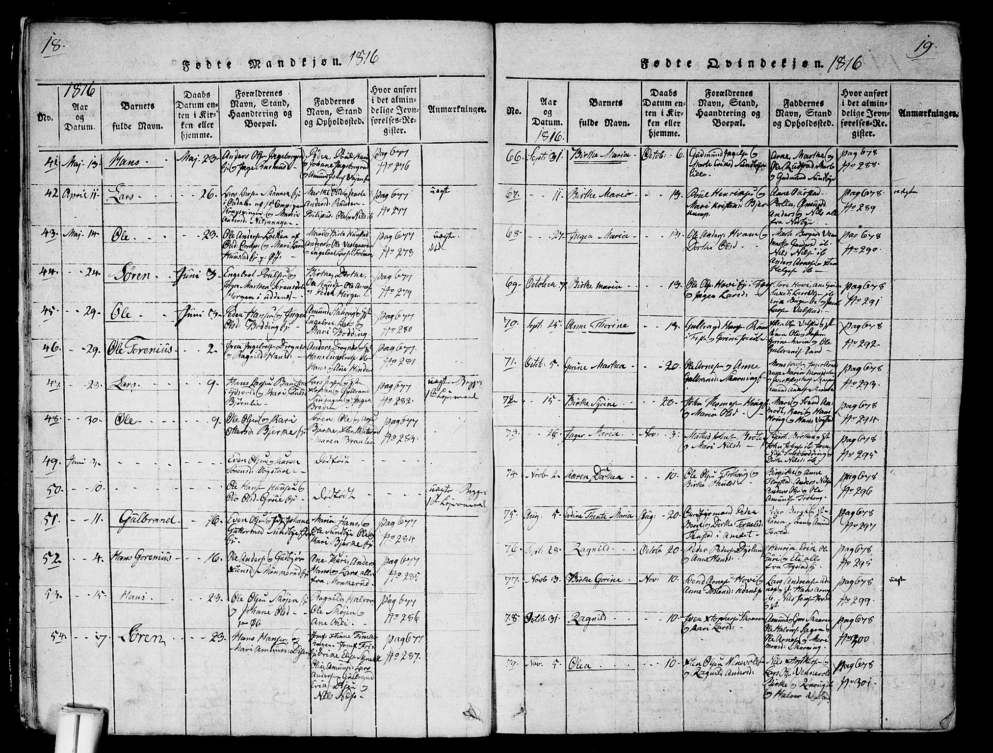 Nes prestekontor Kirkebøker, SAO/A-10410/G/Ga/L0001: Parish register (copy) no. I 1, 1815-1835, p. 18-19