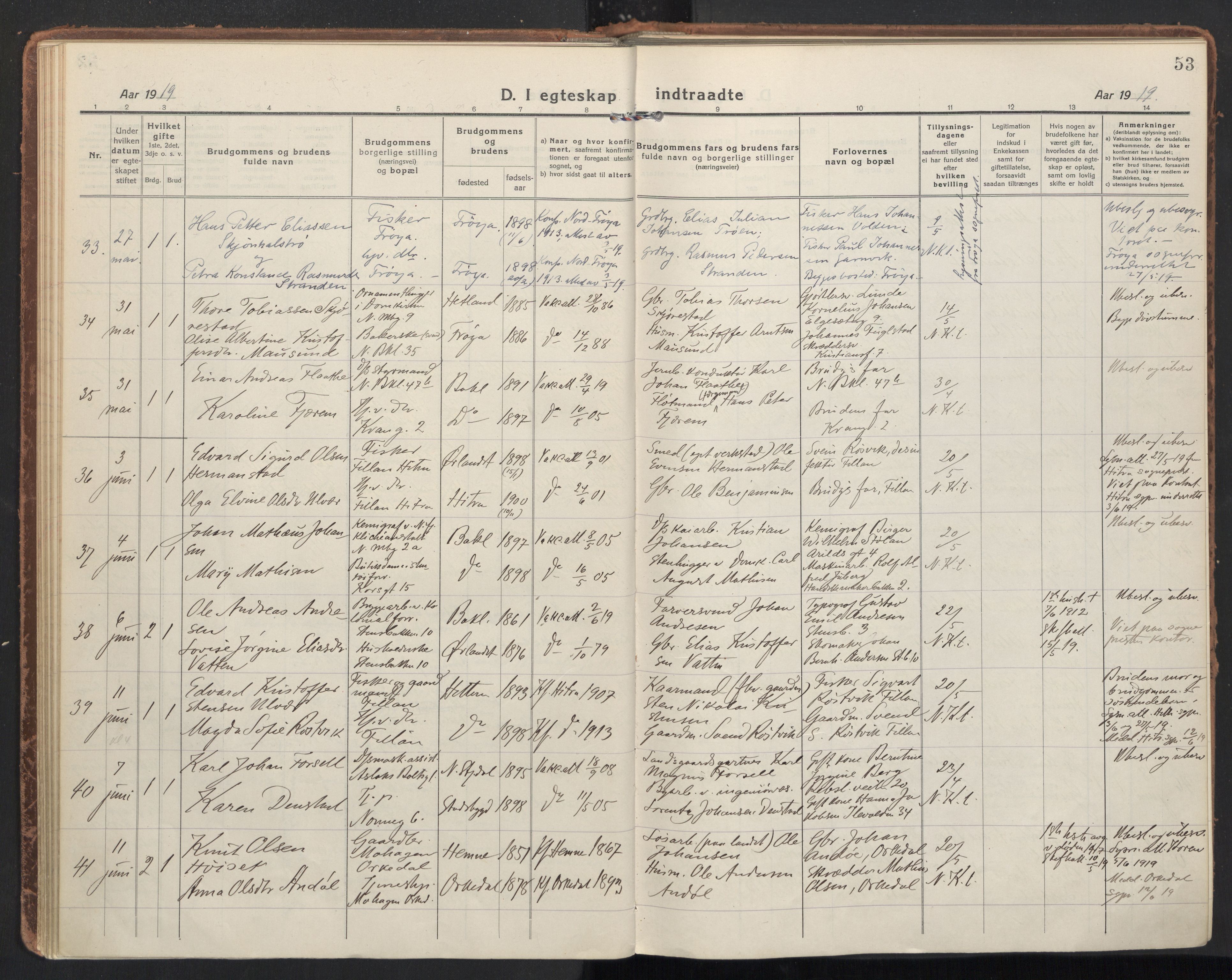 Ministerialprotokoller, klokkerbøker og fødselsregistre - Sør-Trøndelag, AV/SAT-A-1456/604/L0206: Parish register (official) no. 604A26, 1917-1931, p. 53